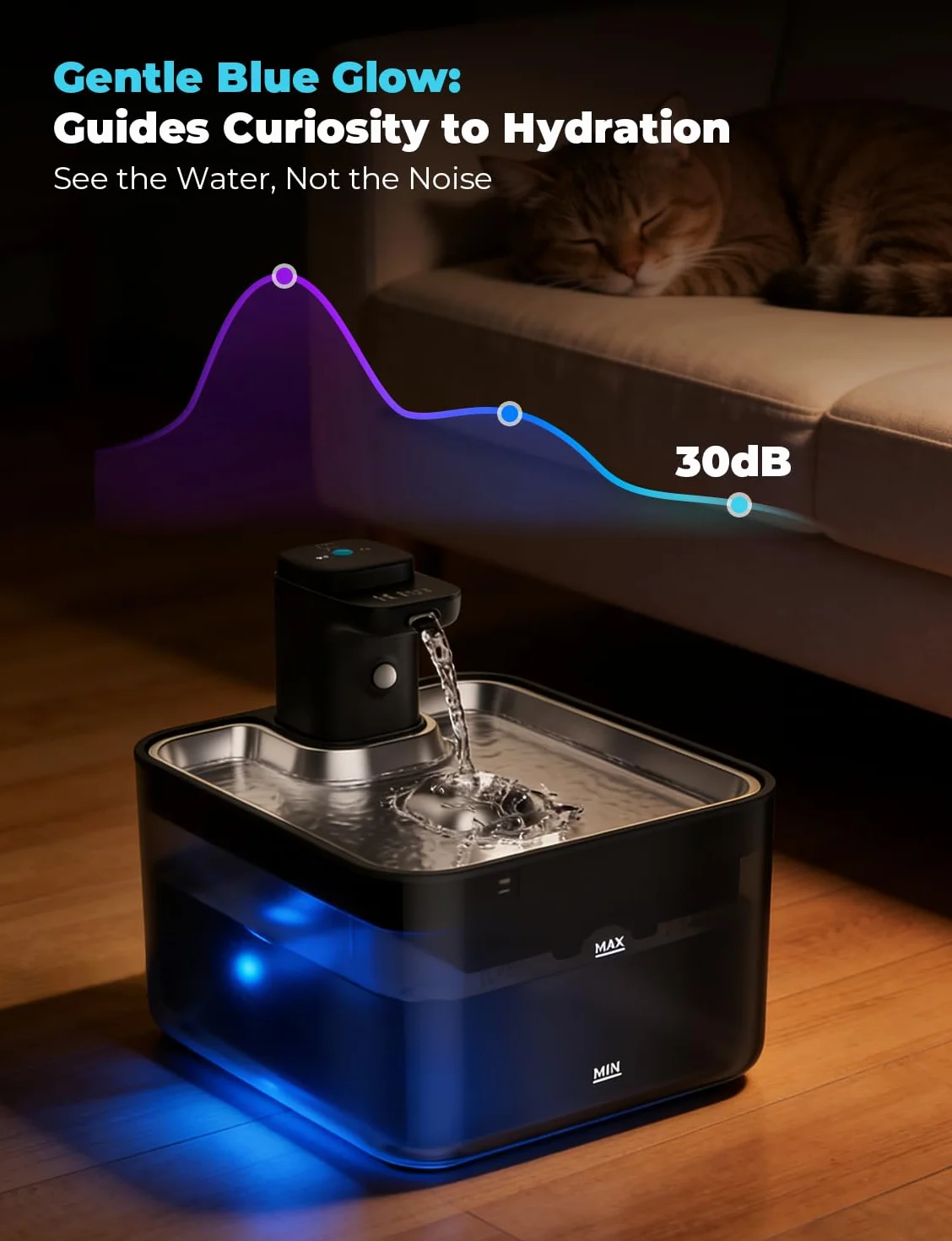 KYG Fontanella per Gatti Senza Fili, 3L Fontanella Gatto Automatica con Sensore di Movimento, Vassoio Acciaio Inox 304, Fontana per Gatti Silenziosa, 4000mAh(Modulo Alimentazione Removibile), Nero
