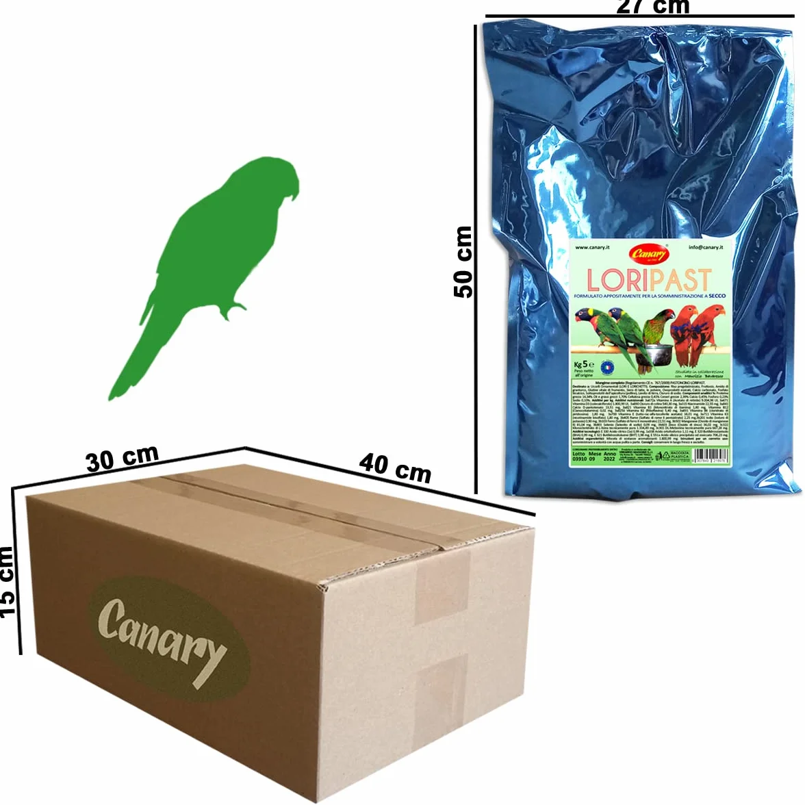 Canary Loripast 5kg, mangime per lorichetti e pappagalli, pastoncino in farina per lori, alimento completo per alimentazione a secco, confezione da 5Kg.