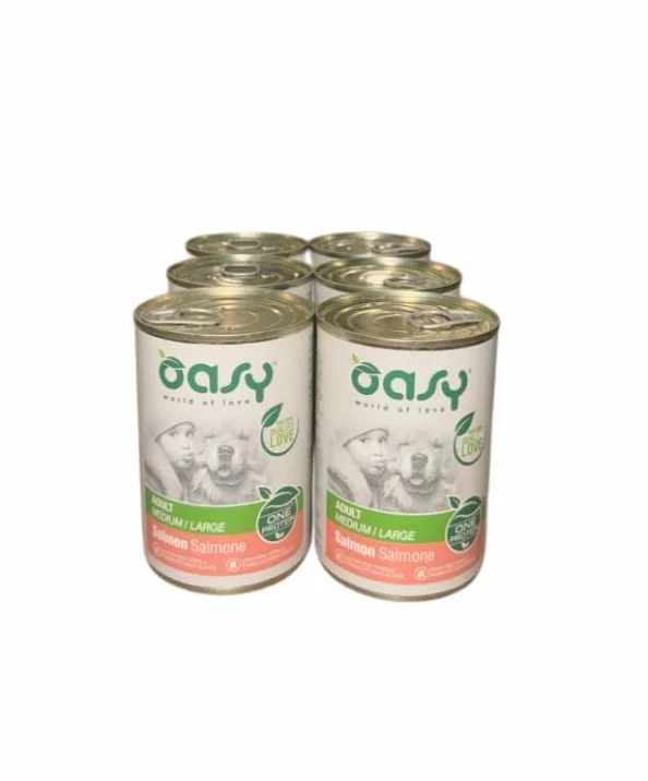 Oasy cane patè Grainfree Monoproteico gusto SALMONE | 6 lattine da 400 grammi l'una.