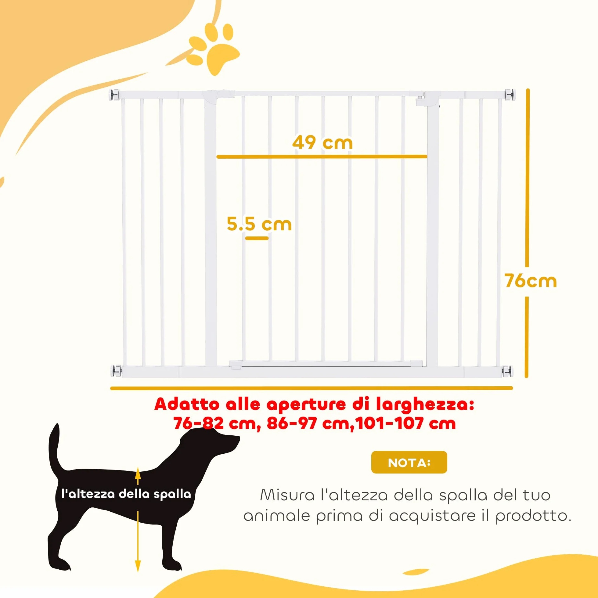 PawHut Cancellino per Cani Estensibile 76-107 cm Metallo Plastica Bianco
