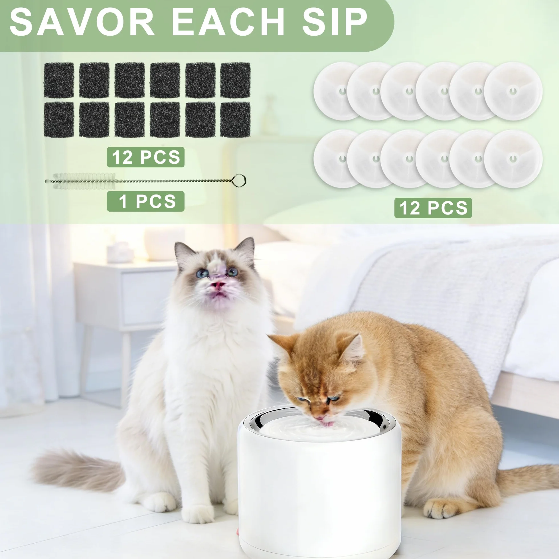 Confezione da 24 Filtri Fontanella per Gatti, 12 Filtri a Carbone Attivo e 12 Filtri in Schiuma, Compatibili pour Eversweet Solo 2/SE/3 Pro/2S/3, Pratici Filtro Fontanella Per Gatti