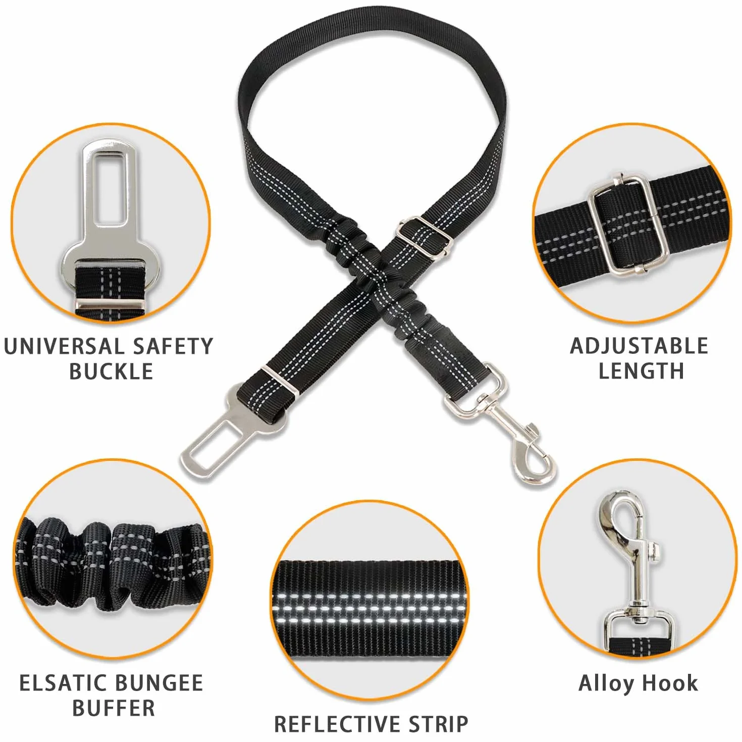 AiTodos - Cintura di sicurezza per cani, regolabile da 50 a 85 cm, con imbottitura elastica, riflettente, colore nero