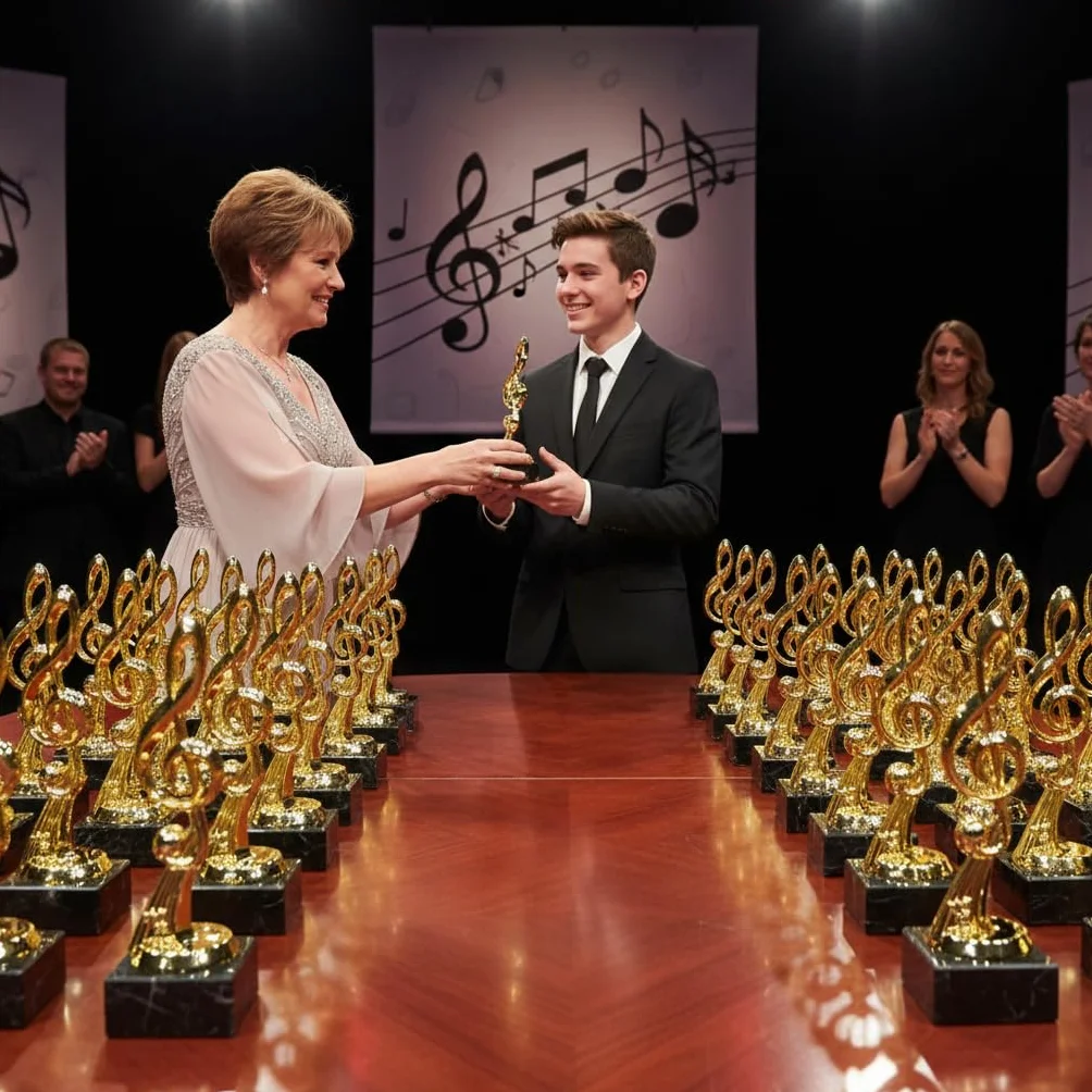 Trofeo Nota Musica in ABS – Premio Musica Elegante per Eventi, Concorsi, Scuole, Bande e Cantanti – Coppa Musicale con Base Personalizzabile – Idea Regalo Musicisti (Altezza 19cm)