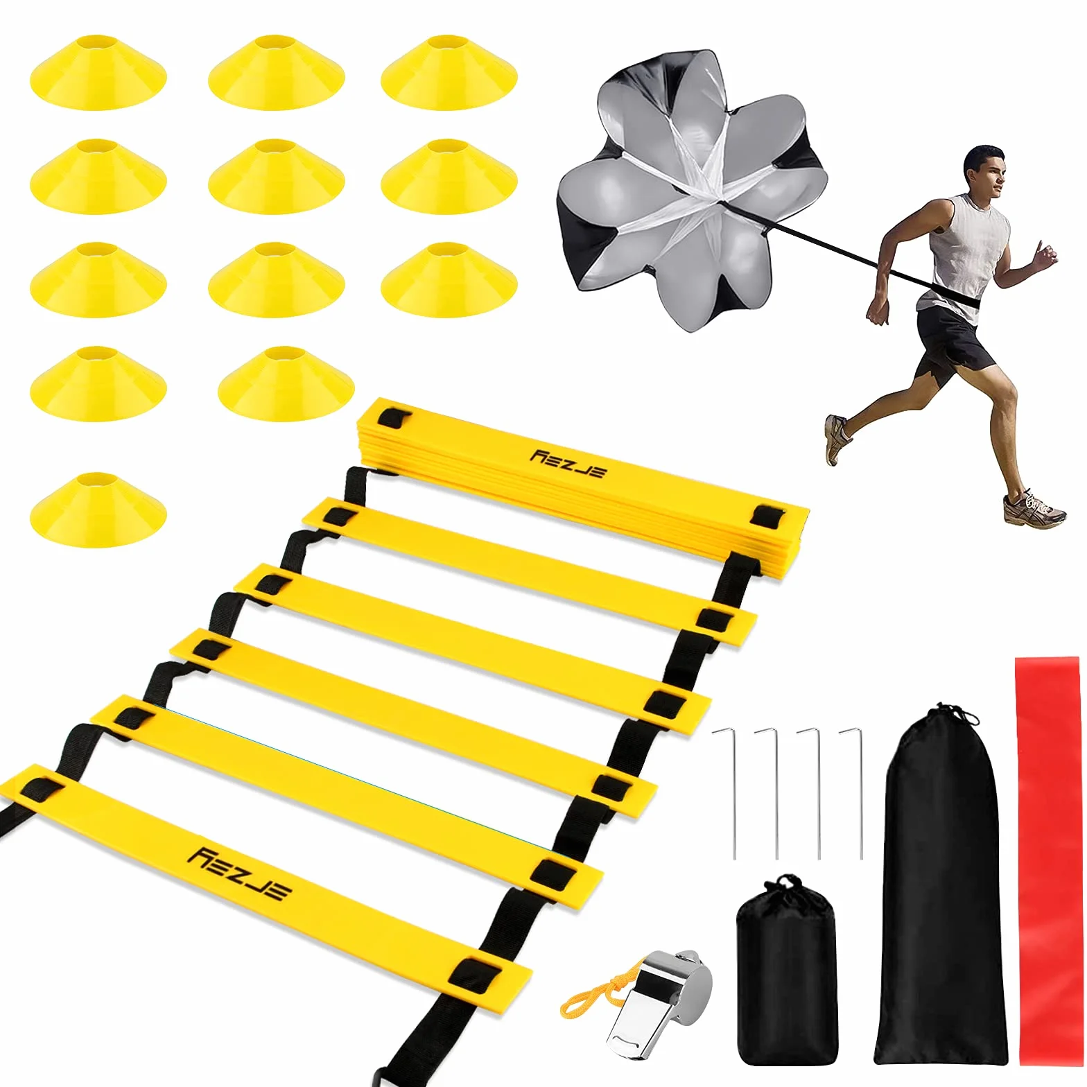 Set di Allenamento per velocità e agilità, 6M Scala Agilità Scaletta Set, Kit di allenamento per l'agilità della velocità per Allenamento Fitness Training, Calcio, Pallacanestro