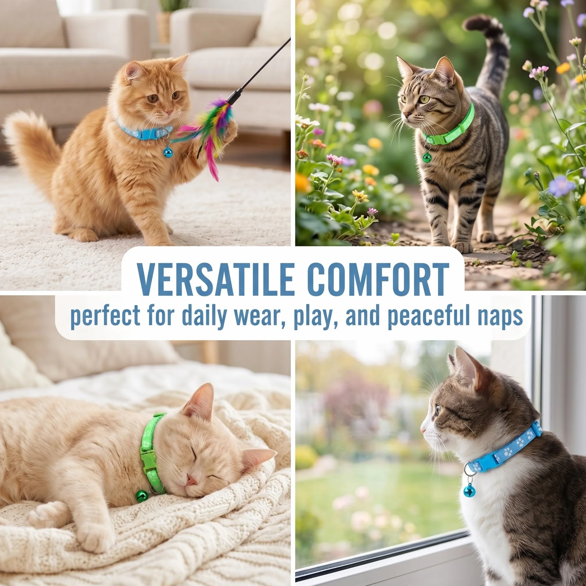 2 Pezzi Collare Gatto e Cane Riflettente, Collari Per Gatti e Cani Antistrozzo Con Campanellino E Fibbia Di Sicurezza, Stampa Zampa Carina 18-33Cm