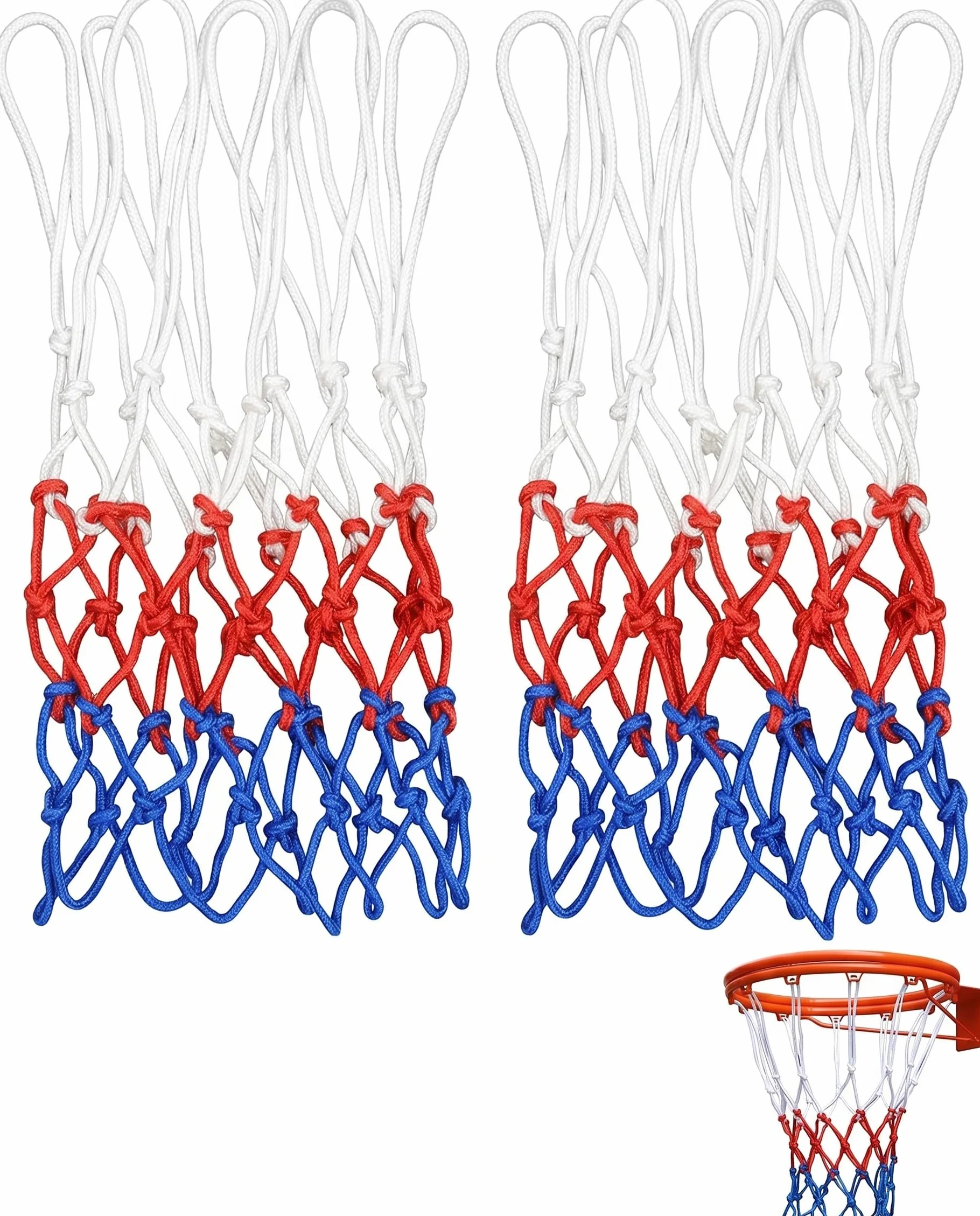 Rete Canestro Basket 2 Pezzi, Ricambio Nylon Rinforzato Standard 12 Anelli Resistente Intemperie
