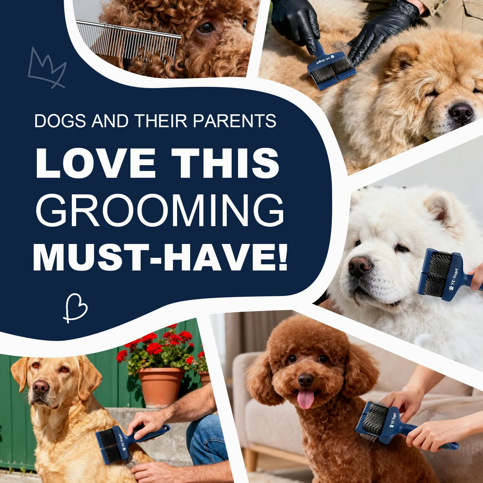 Spazzola flessibile a doppia faccia per cani per scarabocchi e barboncini, spazzola per la toelettatura del cane per Goldendoodles e Labradoodles, spazzola districante delicata e sottopelo per cani