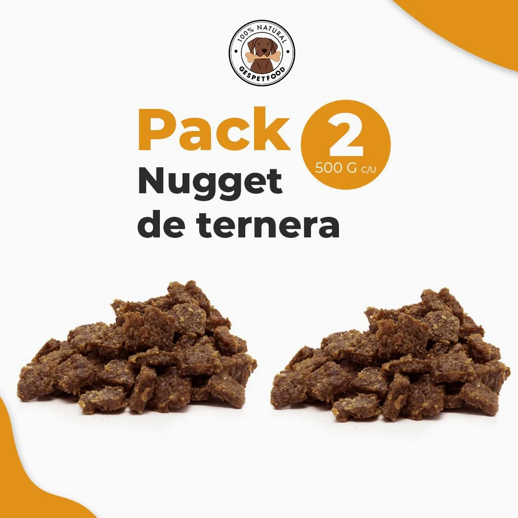 Snack Disidratato per Cani - Nugget di Vitello - 2 Sacchetti da 500 g - 100% Carne di Manzo - Gusto Unico - Gengive Sane - Dolci per Cani - Prodotto in Spagna - GESPETFOOD