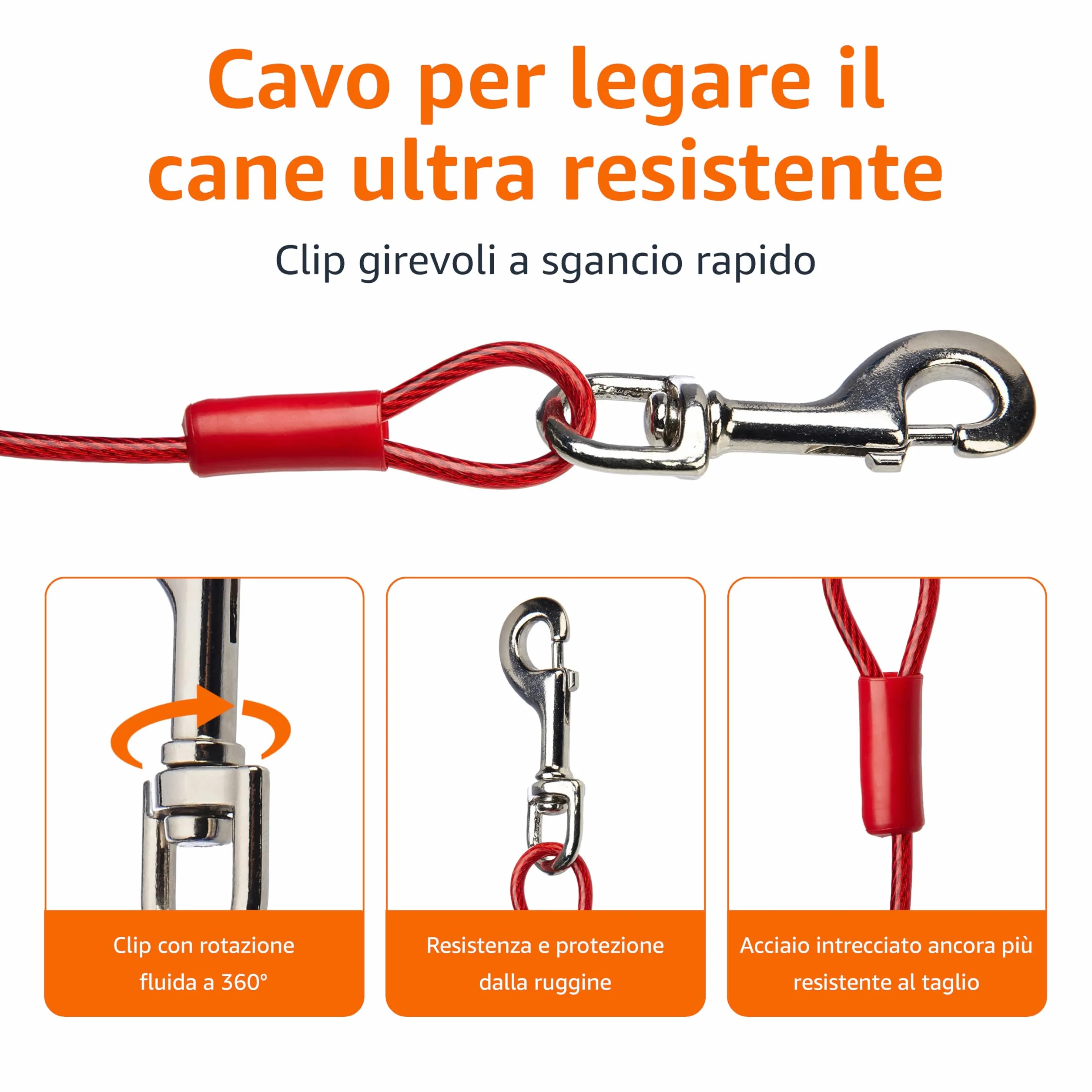 Amazon Basics Guinzaglio da cortile per cani fino a 57 kg, 9,14 m, Rosso