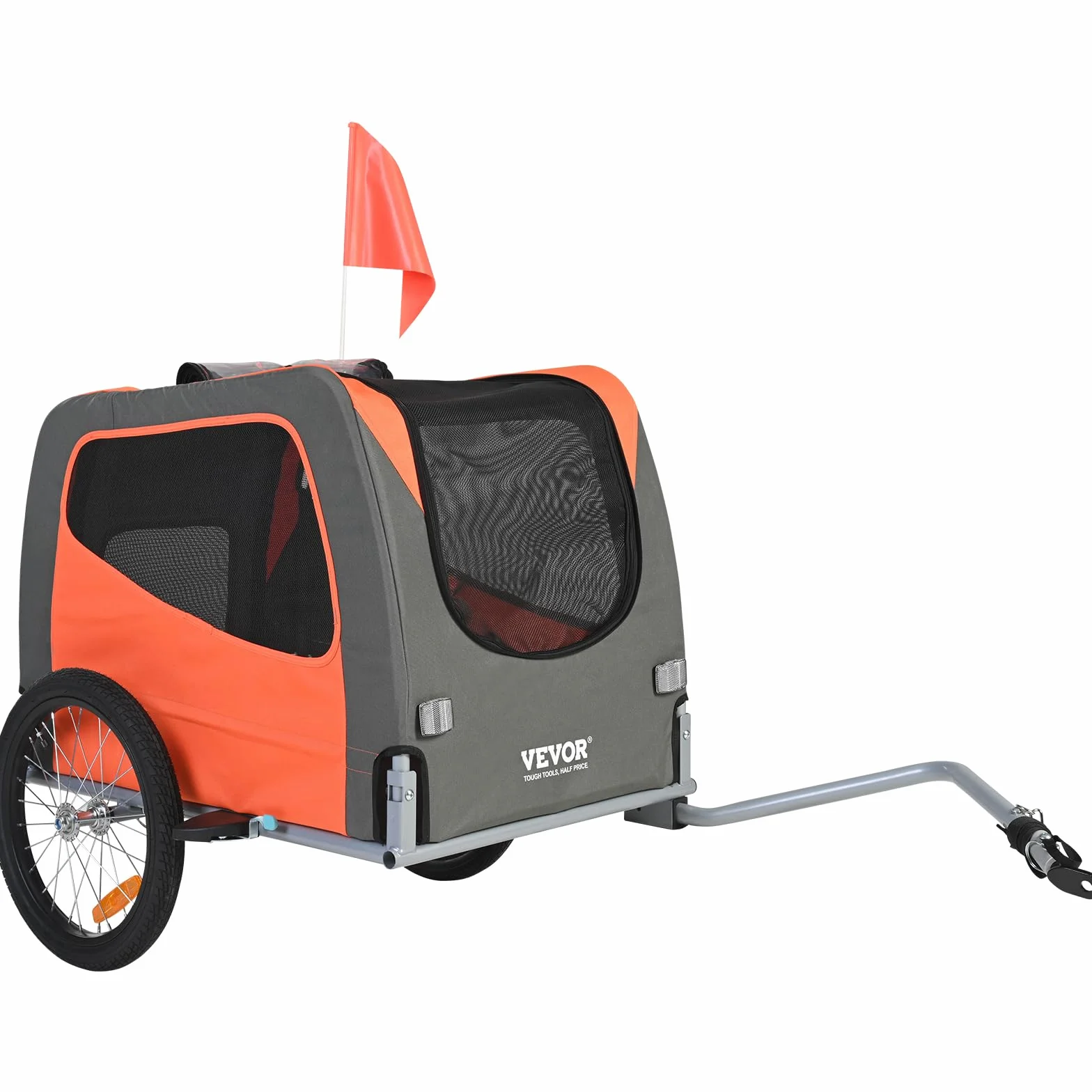 VEVOR Rimorchio Bici per Cani Pieghevole Portata max. 30 kg Passeggino per Animali Domestici con Ruote a Sgancio Rapido Telaio in Acciaio Carrello per Bici Traino Rimorchio Animali Arancione/Grigio