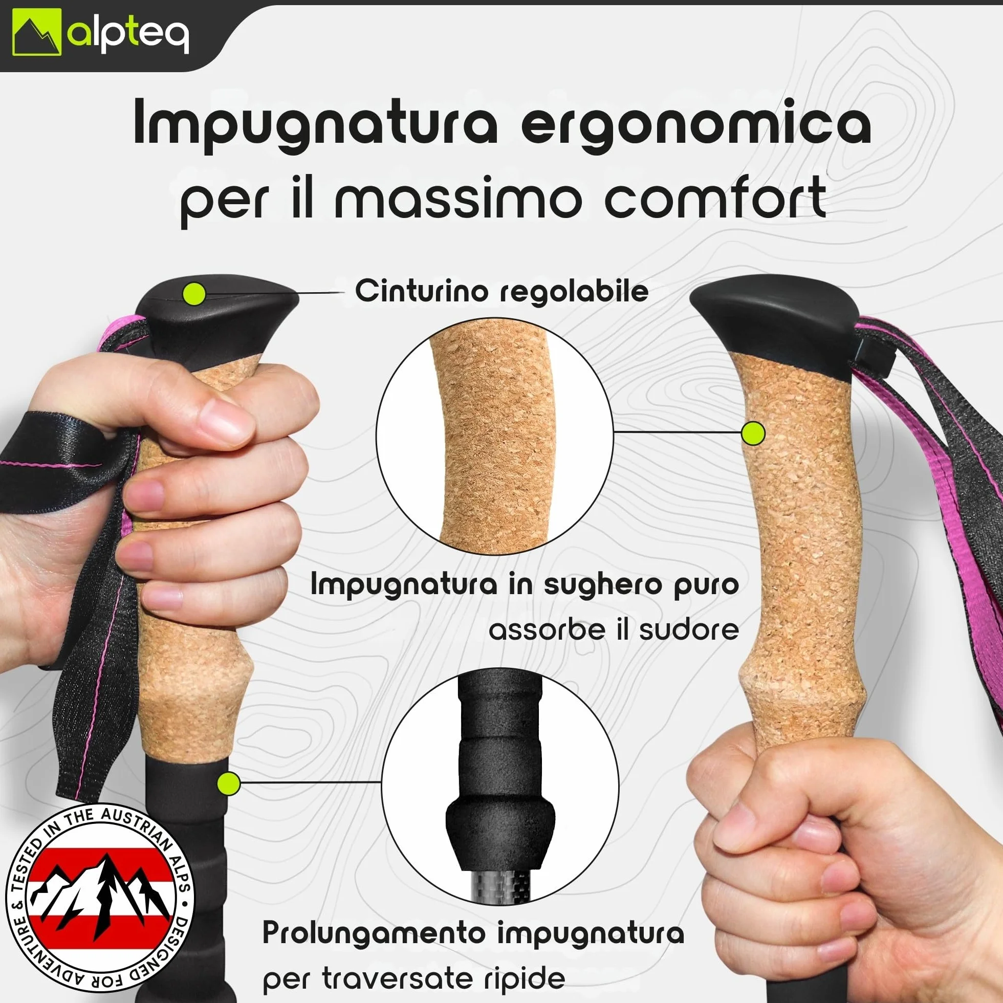 Bastoni da trekking pieghevoli in carbonio con impugnatura in sughero extra leggeri