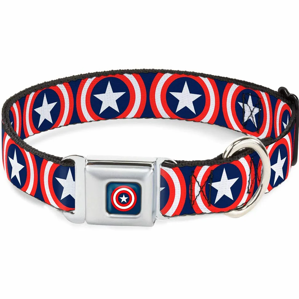 Buckle-Down Collare per Cani con Fibbia per Cintura di Sicurezza, Modello Capitan America, Blu Navy, Largo 2,5 cm, Adatto per Collo da 38 a 66 cm, Taglia L
