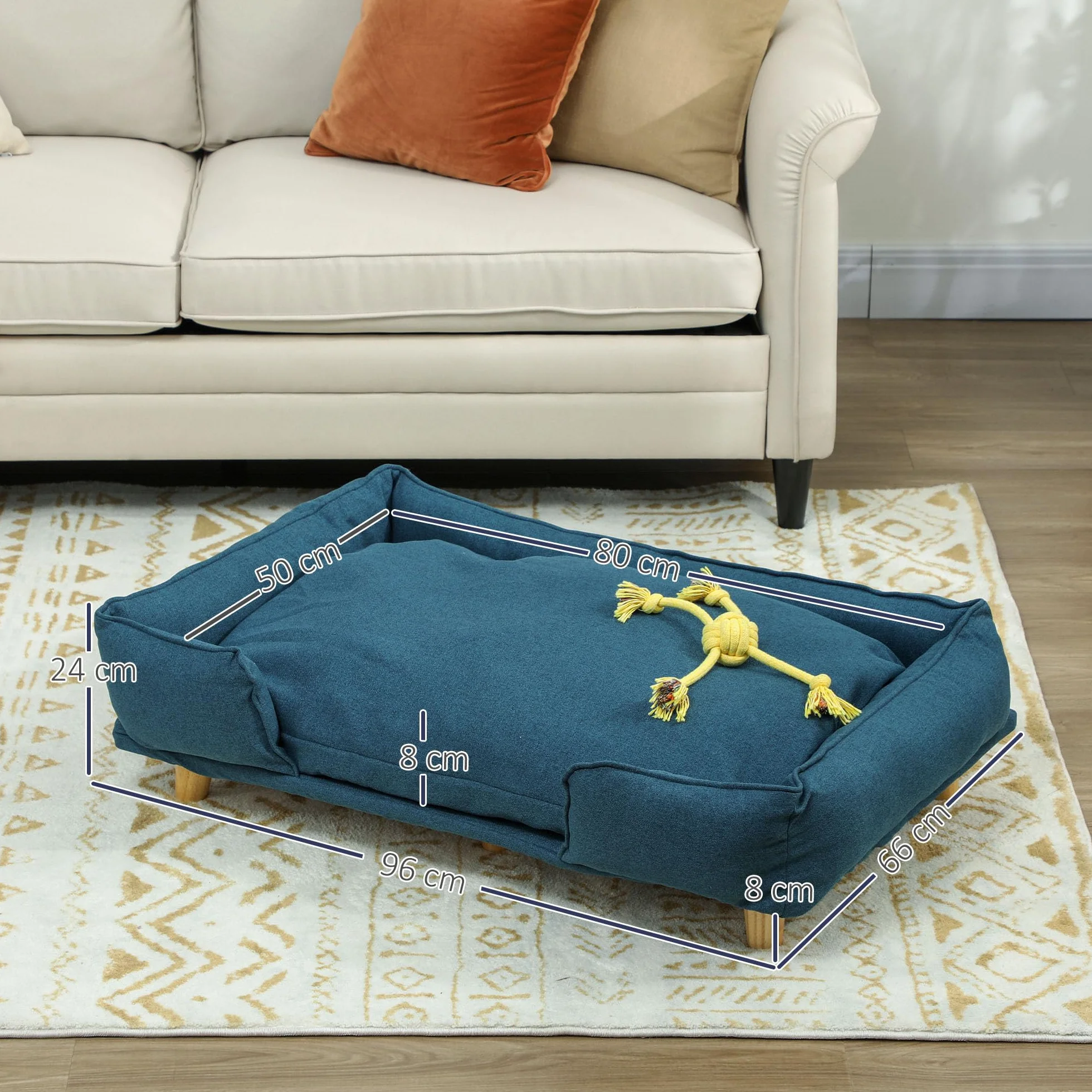 PawHut Divano per Cani Grandi Fino 30 kg, Cuccia Lettino Rialzato per Animali da Interno con Cuscino Rimovibile, 96x66x24 cm, Blu
