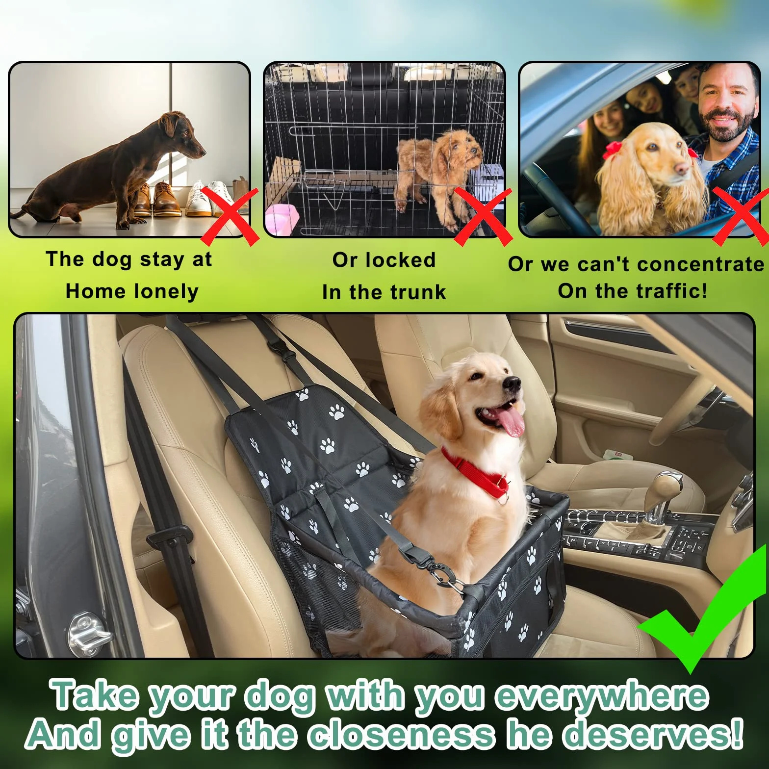 Gvolatee Seggiolino Auto per Cane, Seggiolino Auto per Cani con Cintura di Sicurezza Trasportino per Cani Pieghevolem con Tubo di Supporto 40×34×25cm