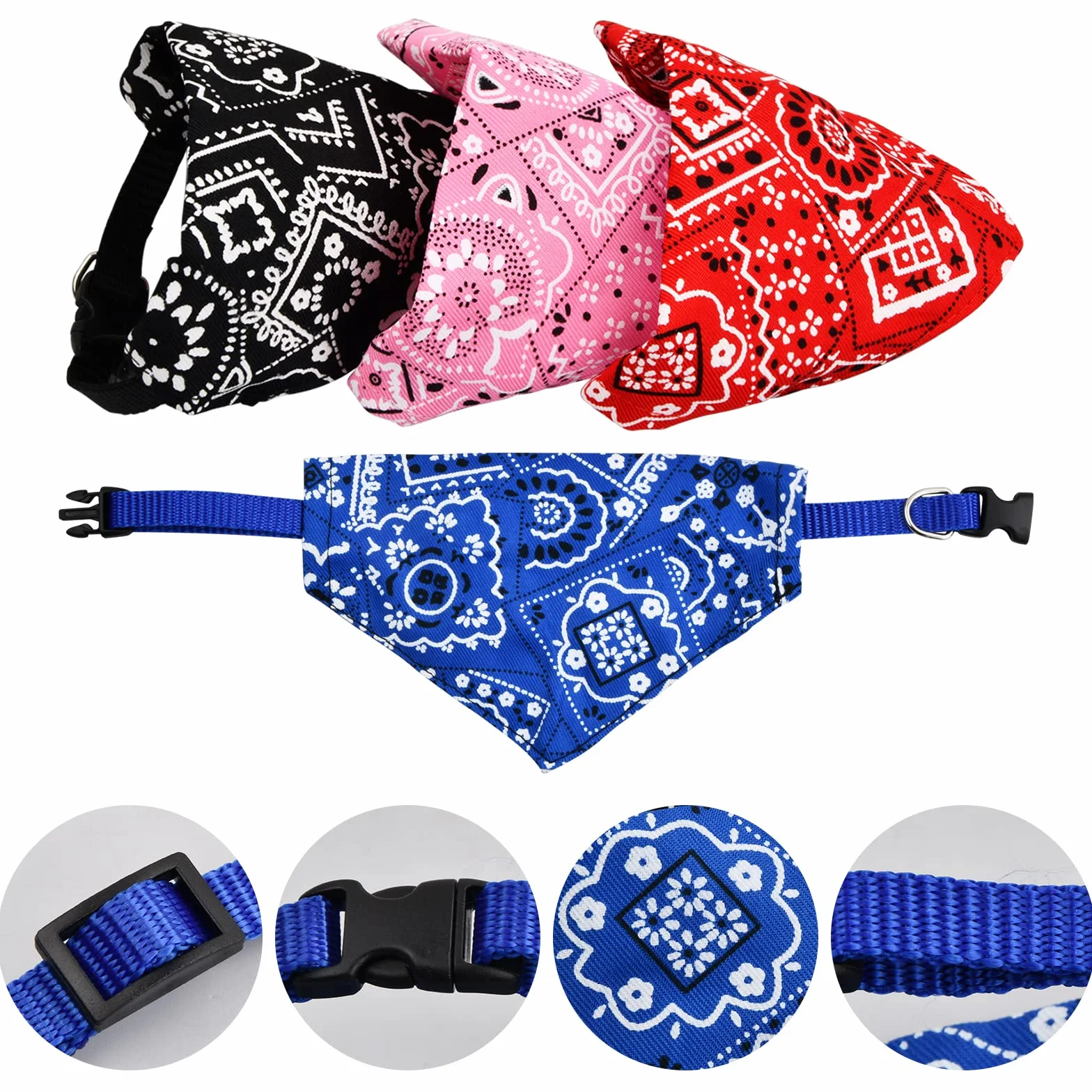 Collare a Bandana per Cani Regolabile Triangolare Lavabile 4 Pezzi Rosso Blu Nero Rosa