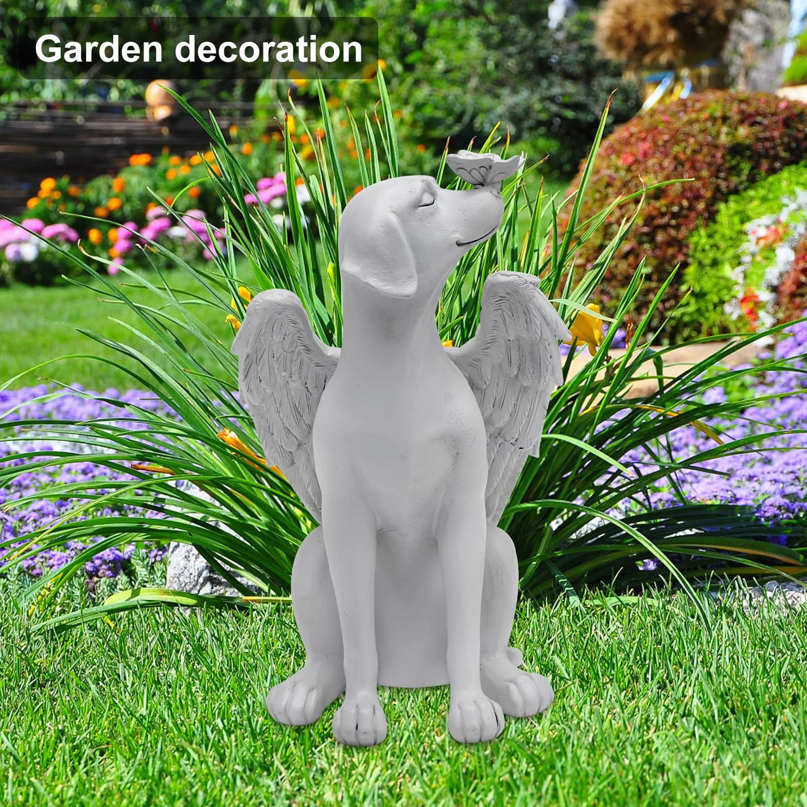 TNSLAND Statua Commemorativa per Cani e Gatti con Ali D'Angelo, Decorazione da Giardino in Poliresina