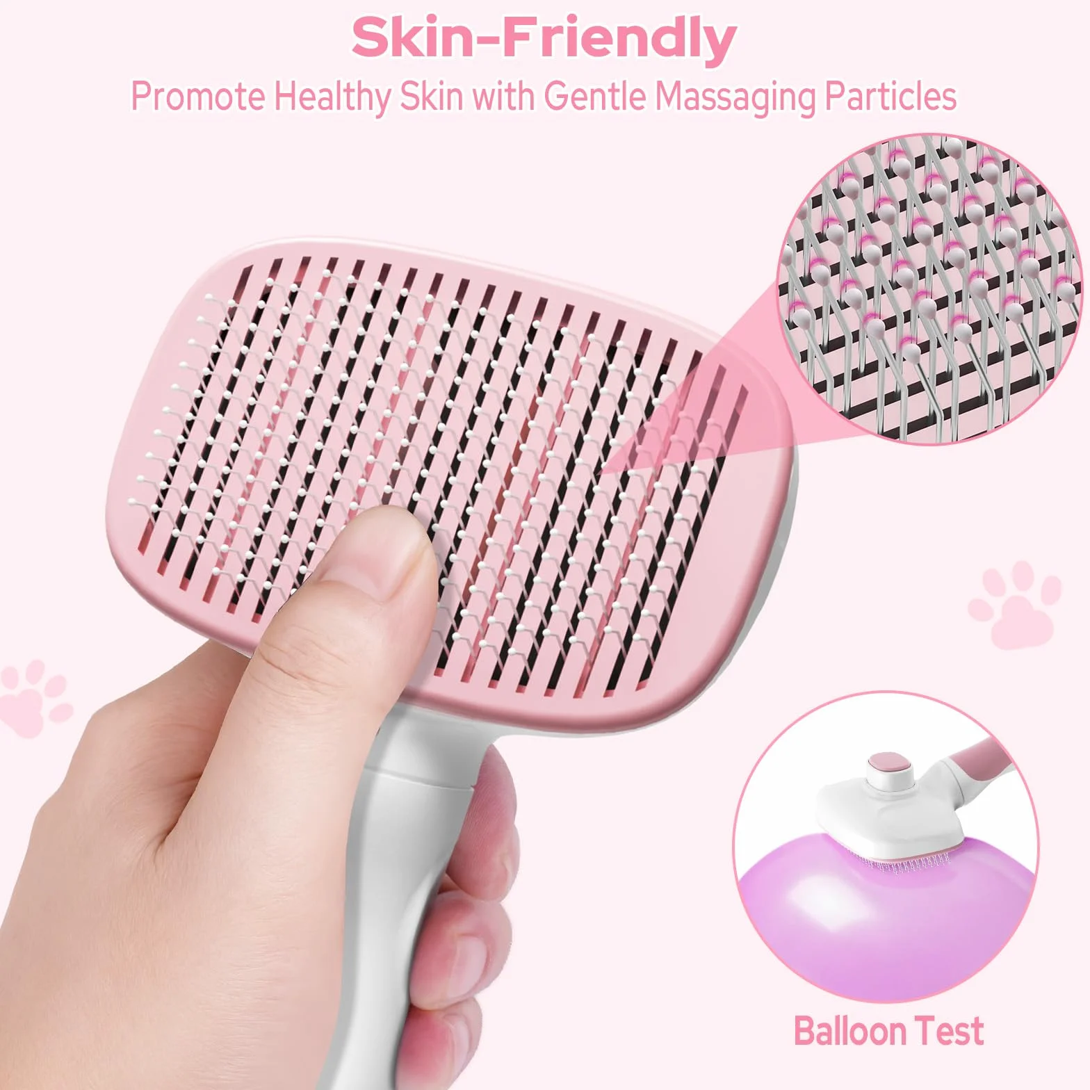 Zivacate Spazzola per Gatti, Autopulente per Animali Domestici, Nettoyage en Un Clic, Spazzola Cani, Manico Antiscivolo, Adatto a Cani e Gatti a Pelo Lungo, Medio e Corto - Rosa-Bianco