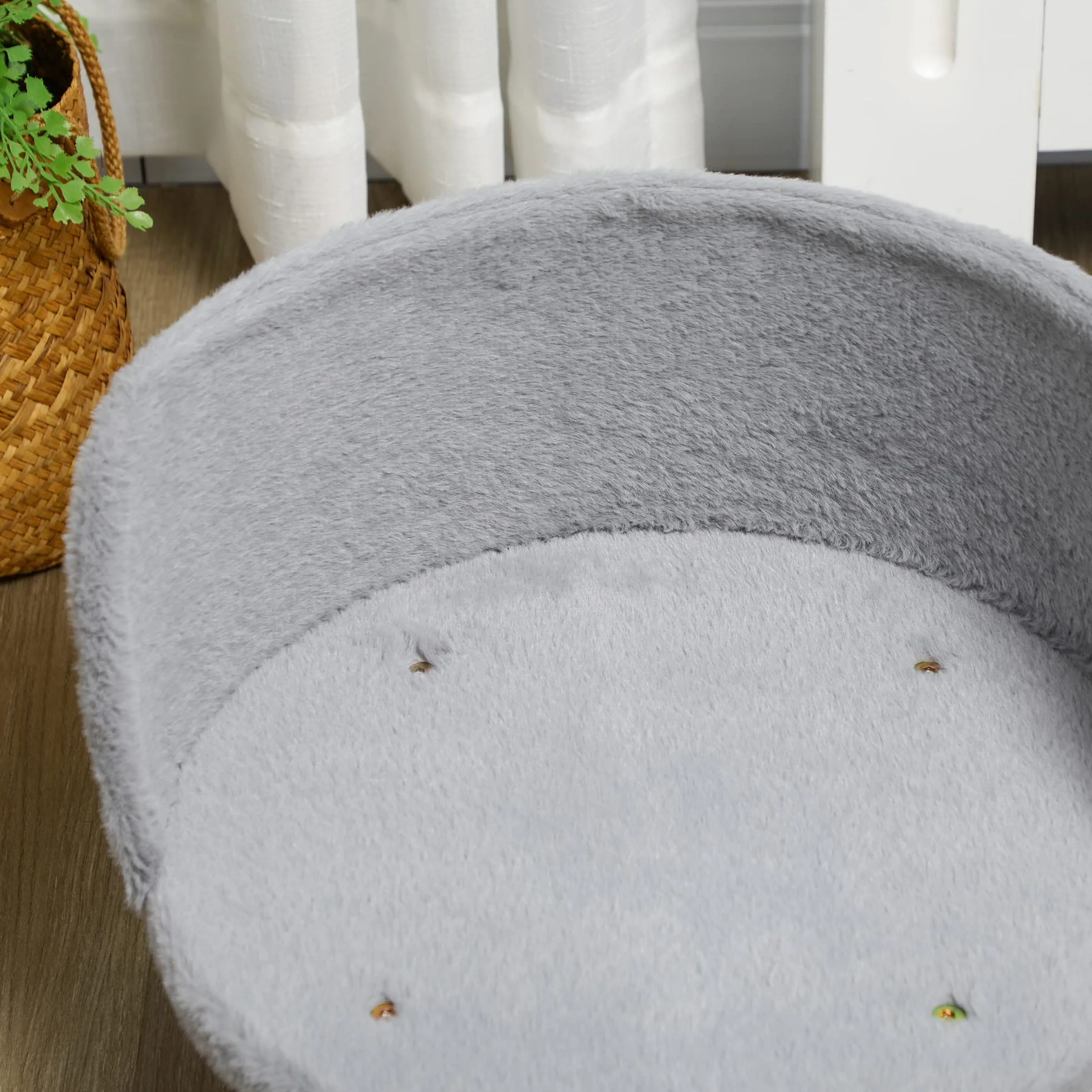 PawHut Lettino per Cani Taglia Media di 5 kg Massimo Rotondo, Divano per Cani in Tessuto di Peluche e Legno con Cuscino Extra Lavabile in Cotone PP, Ø40.5x33 cm, Grigio