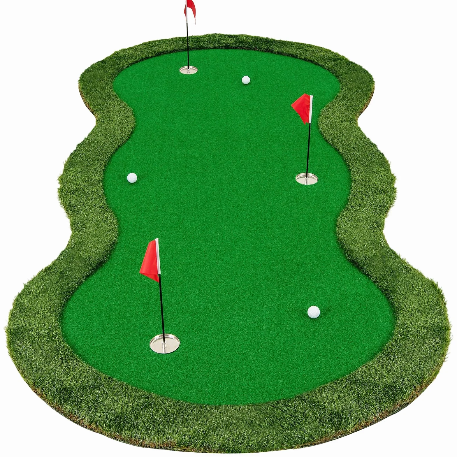 COSTWAY Putting Green, Tappetino da Interno per Putting con 3 Buchi e Palline da Golf, Tappetino da Golf per Casa, Ufficio, Giardino e Patio, 300 cm x 150 cm