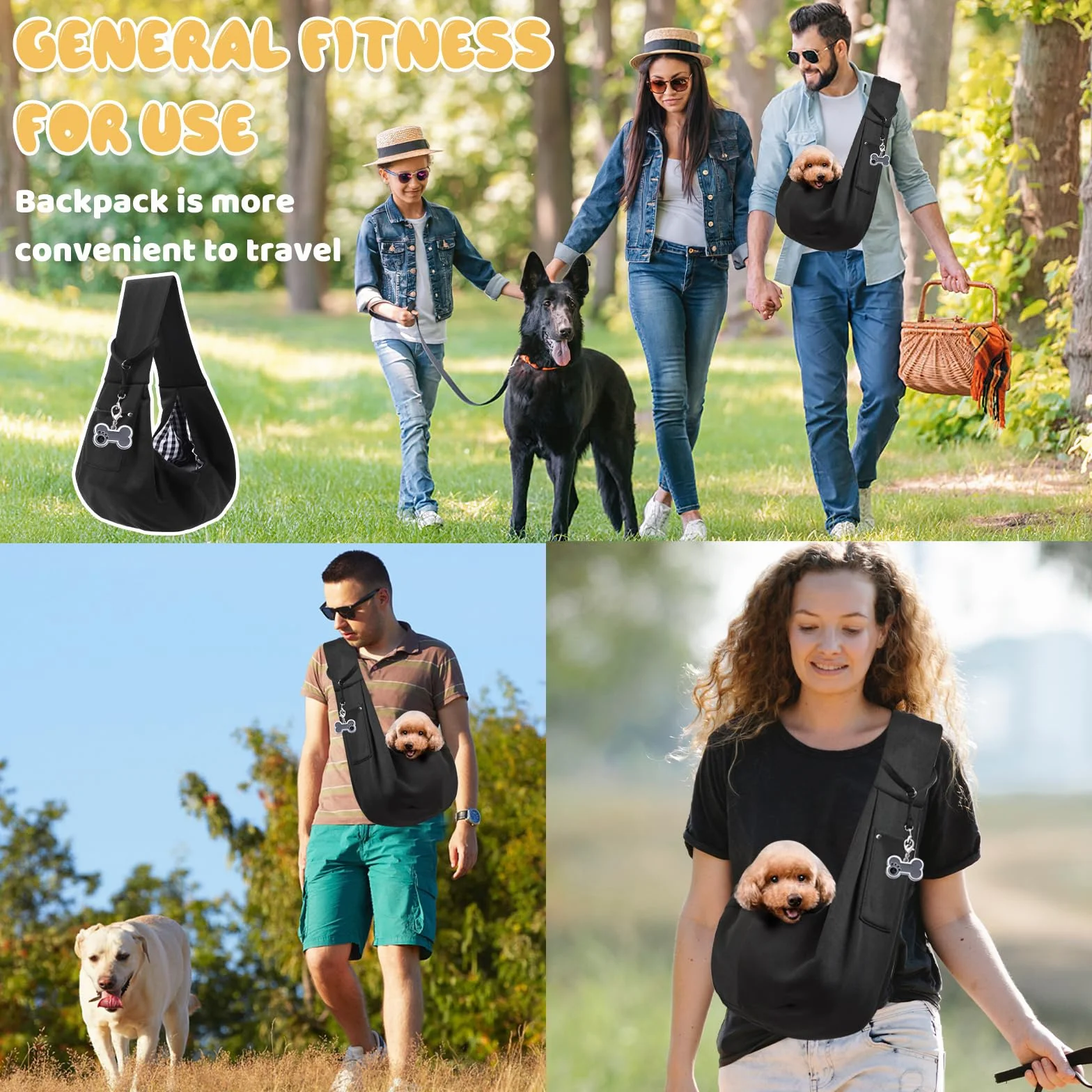 Borsa da Viaggio per Cani Regolabile Marsupio Trasportino Passeggio Nero