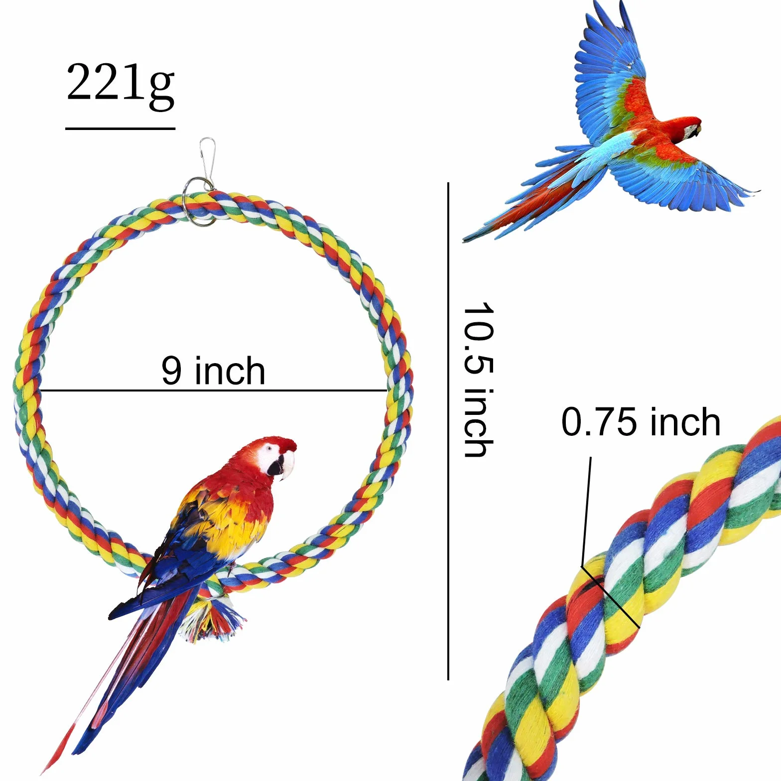 Andiker Altalena per Uccelli, Giocattolo da Appendere in Gabbia con Corda di Cotone, Resistenza al Morso, per Pappagallo Calopsitte Pappagallini (25cm)
