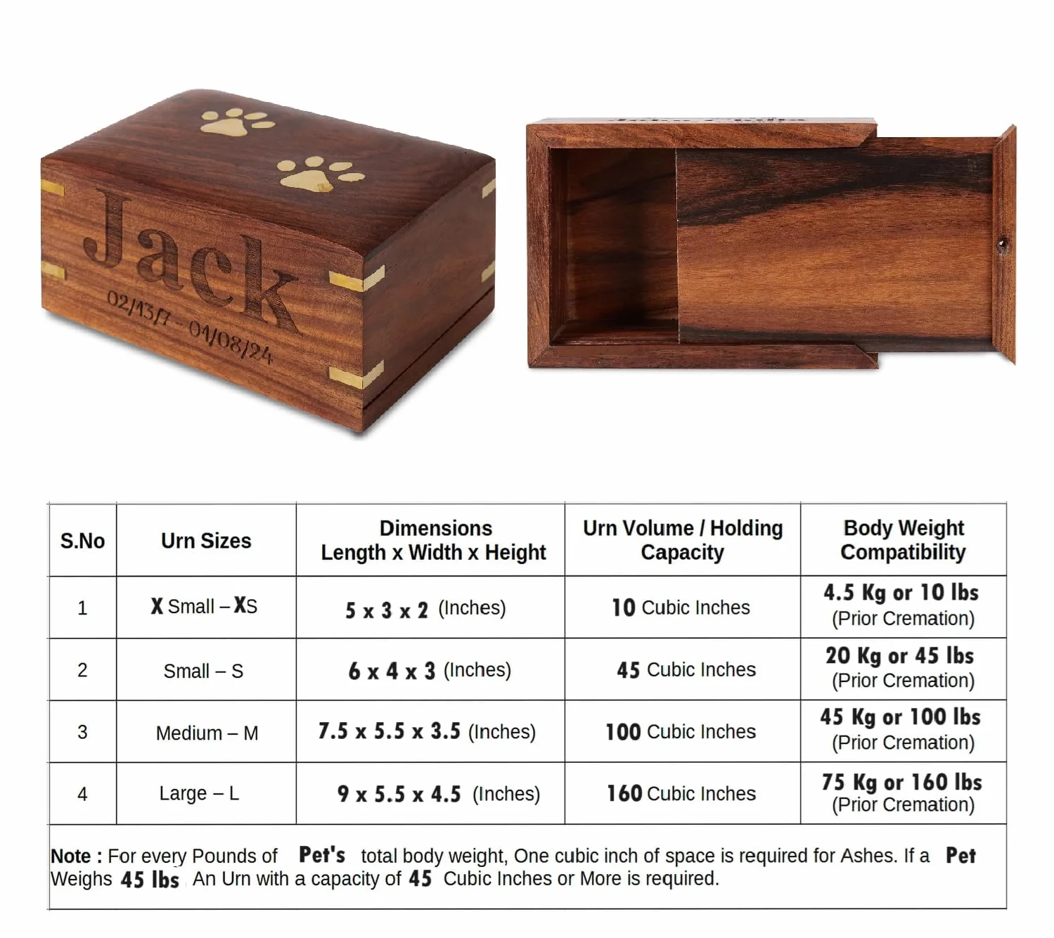 Urna in legno di palissandro per ceneri di cane, urna in legno personalizzata per ceneri – Scatola per cremazione – Memorial Keepsake Funerale Cremazione Pet Urne Cani Box