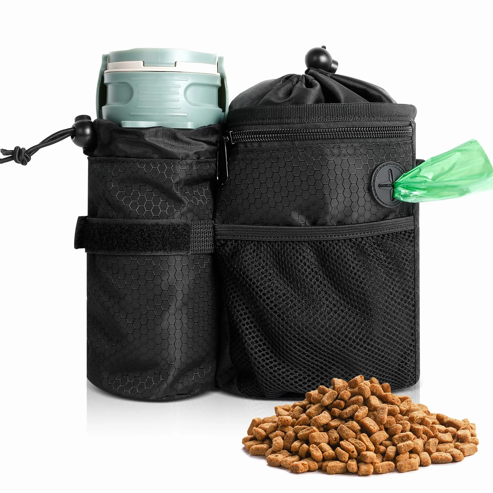 AiQInu Porta Premietti per Cani, Sacchetto per Cani con Sacchetto per Bottiglia d'Acqua Staccabile, Borsa Addestramento con Dispenser per Sacchetti per Cacca