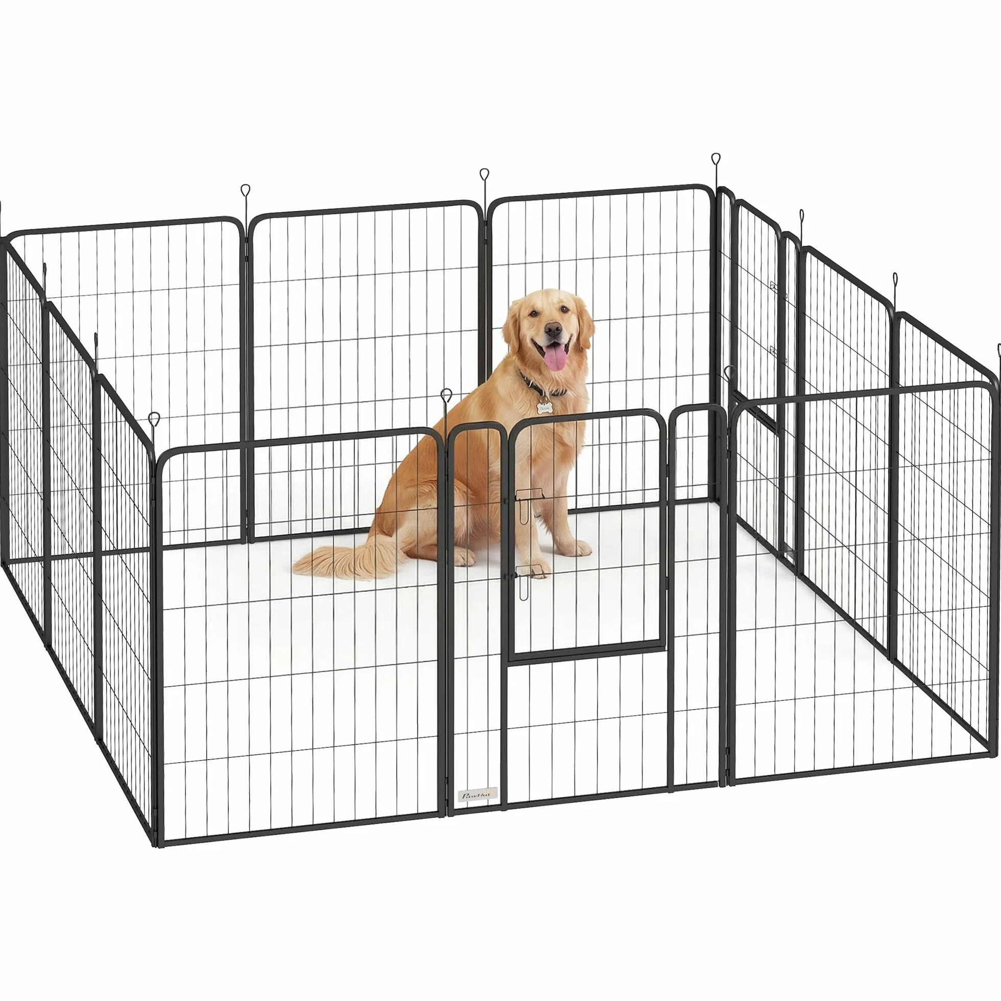 PawHut Recinto per Cani Pieghevole in Acciaio, Recinto Espandibile per Animali con Picchetti per Interni ed Esterni, 68 x 100 cm, 12 Pannelli, Nero