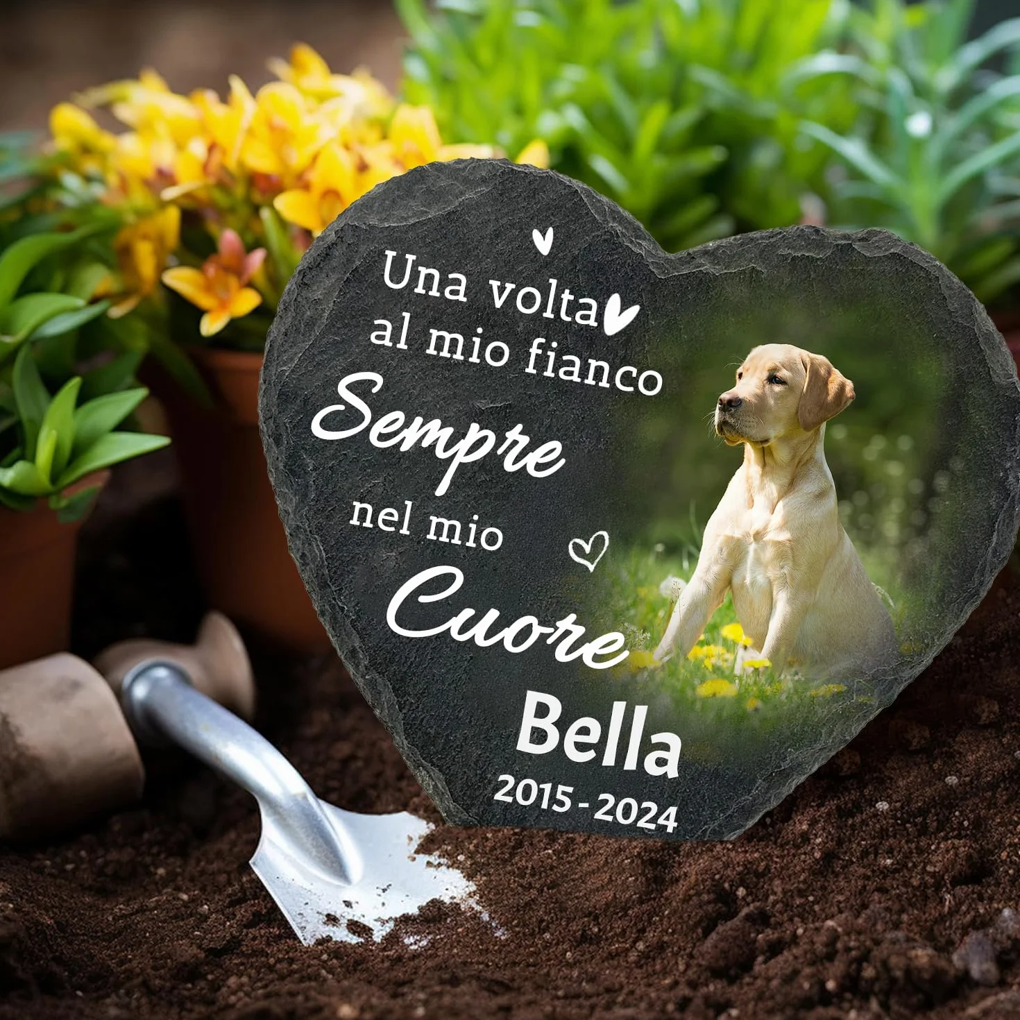 Pietra Commemorativa Personalizzata per Animali Domestici, Targa a Forma di Cuore con Foto, Regalo Perdita Cane Gatto