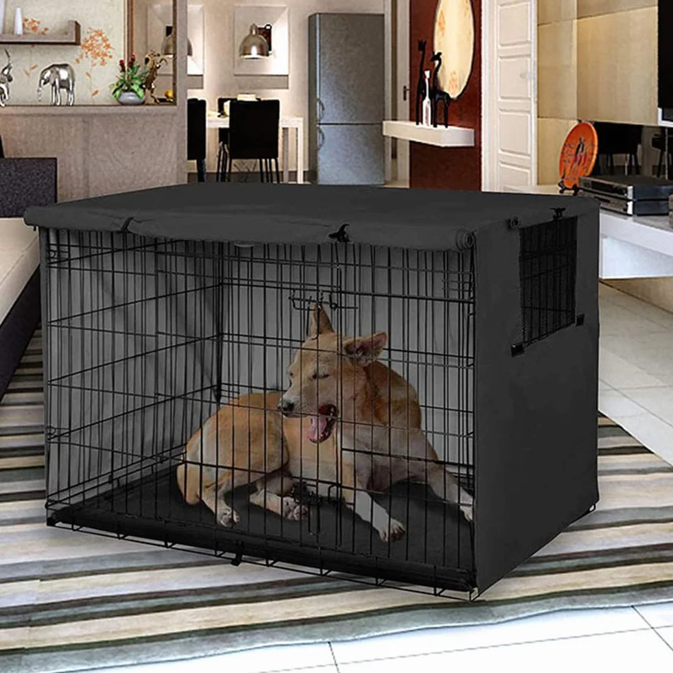 Copertura per gabbia per cani Oxford 124,5x79 cm resistente da esterno nero