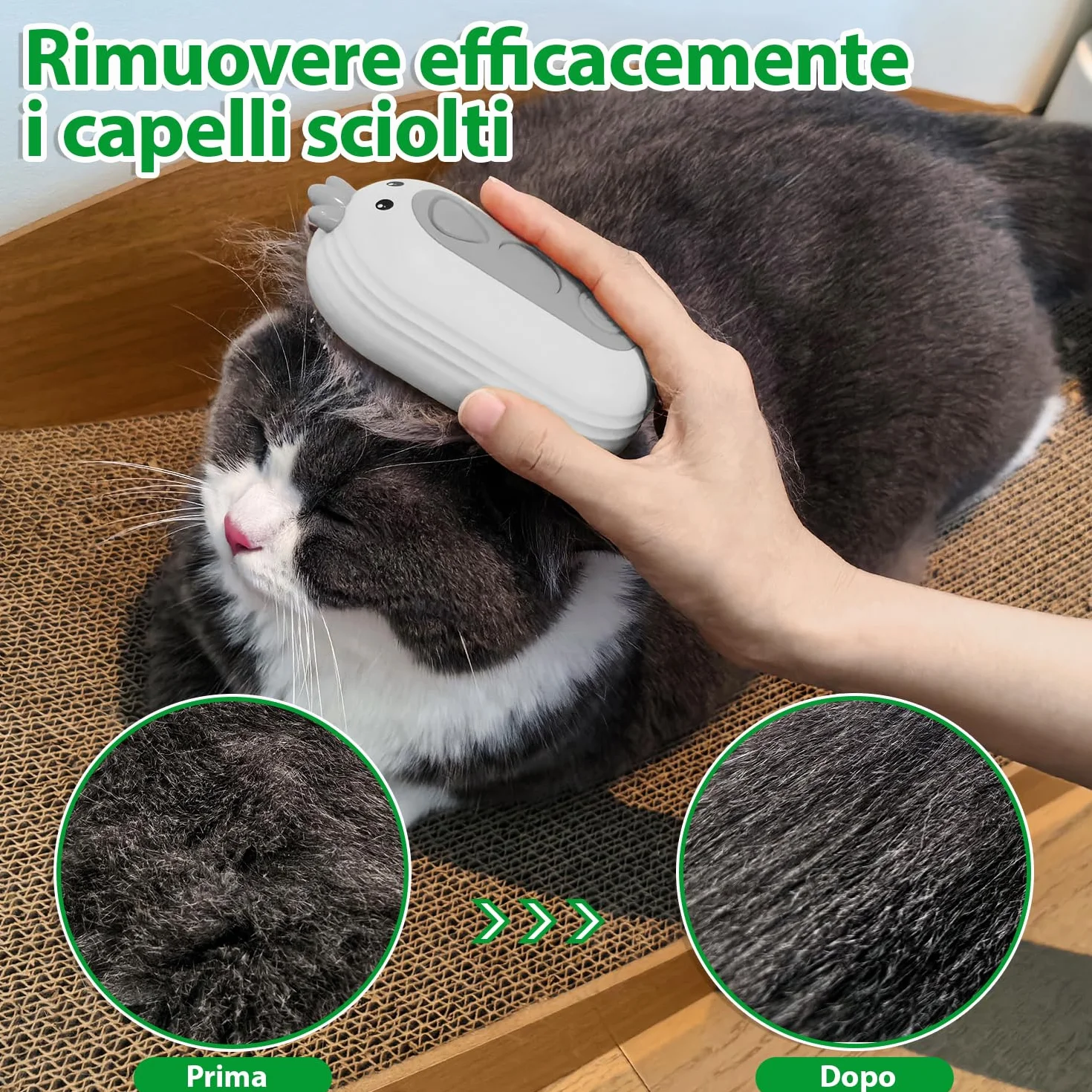 Spazzola a Vapore per Gatti Con Pulsante di Rilascio, Ricaricabile Spazzola Vapore per Peli Lunghi e Corti Gatti Cani Conigli, Autopulente per la Cura Della Muta Degli Animali Domestici