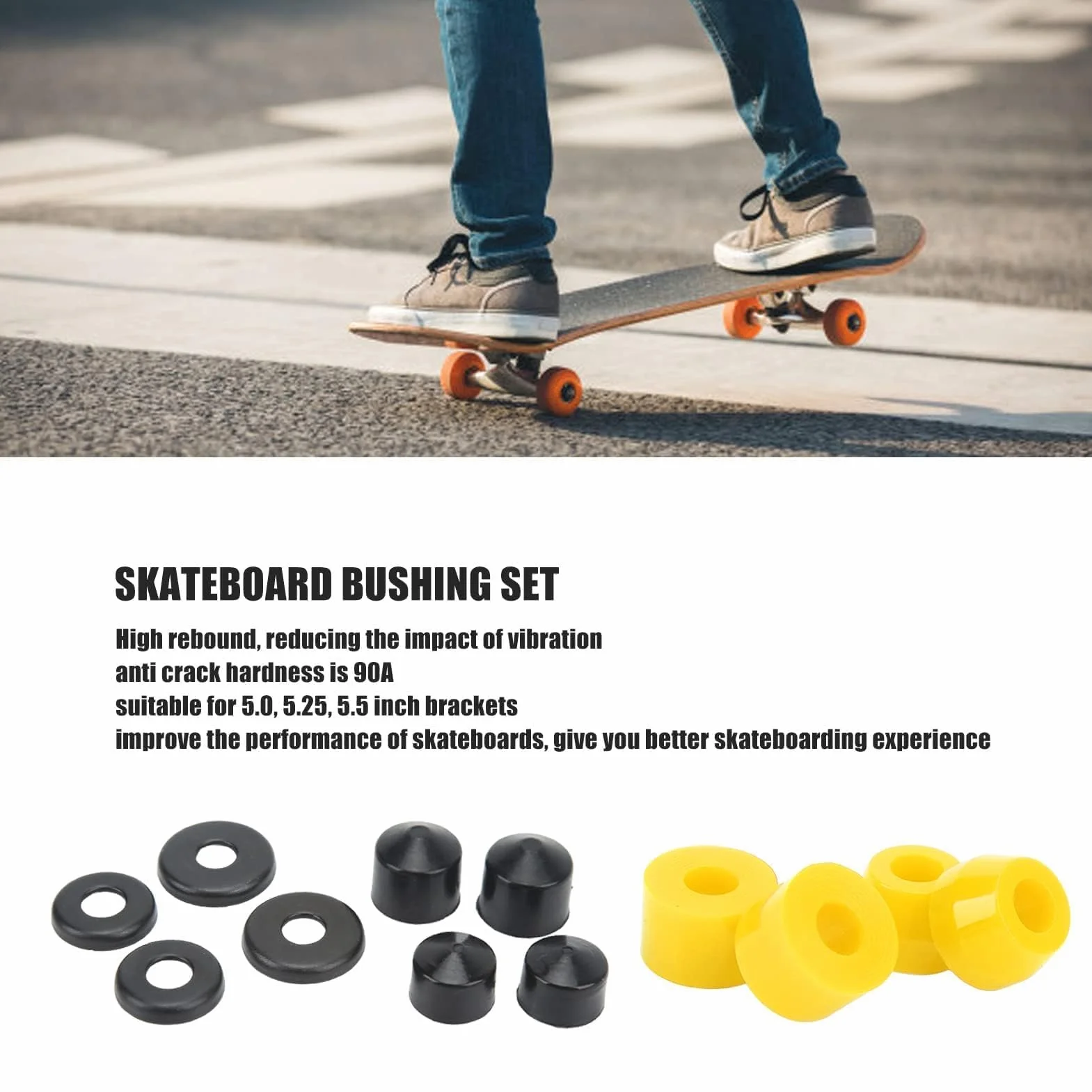 HERCHR Boccole per Skateboard 12 Pezzi Set PU 90A (Giallo)