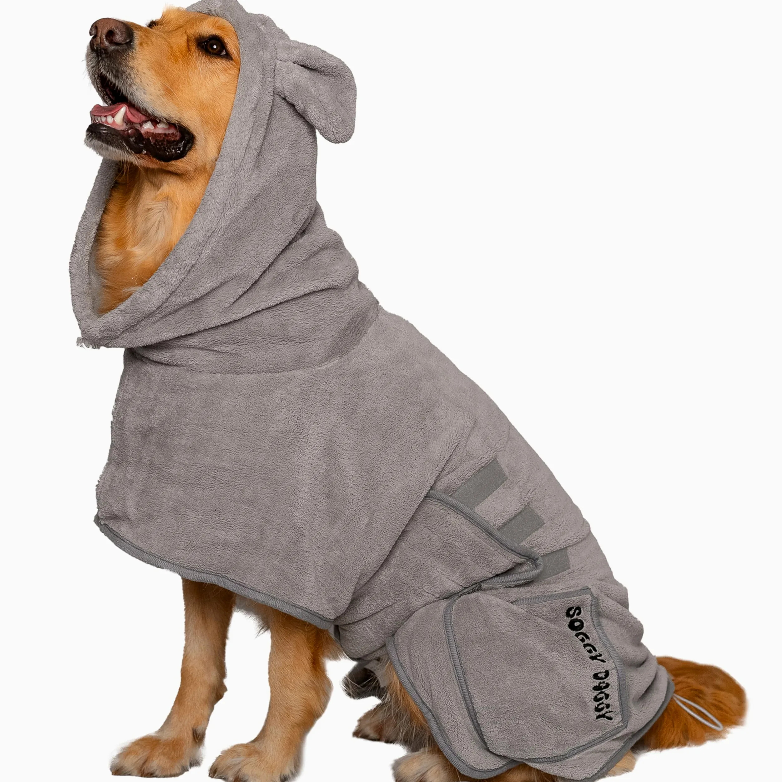 Accappatoio per cani in microfibra, regolabile, ad asciugatura rapida, super assorbente, con tasche, taglie XS-XL, accappatoio per cani di lusso (M)
