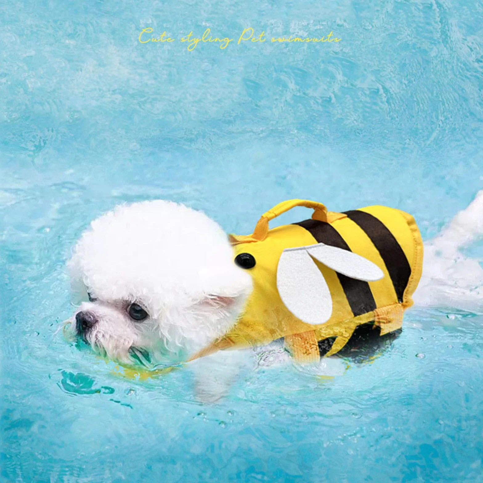 FANSU Giubbotto Salvagente per Cani con Manico Regolabile Taglia Piccola Media Grande Nuoto Canottaggio XXS Ape Gialla