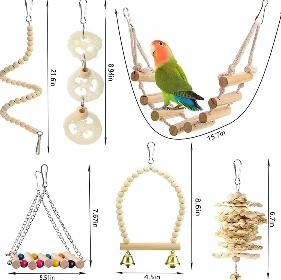 Giocattoli per pappagalli 18 pezzi accessori per gabbia per uccelli giocattolo per scaletta da masticare