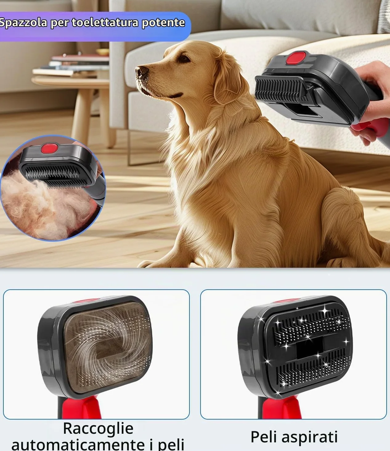 Spazzola per Cani,Peli Cane Gatto Compatibile per DysonV15 V11 V10 V8 V7,Spazzola Aspira Peli Animali Domestici con Adattatore Convertitore,1Tubo di prolunga, 2 Spazzolini,Pet Grooming Kit Ricambi