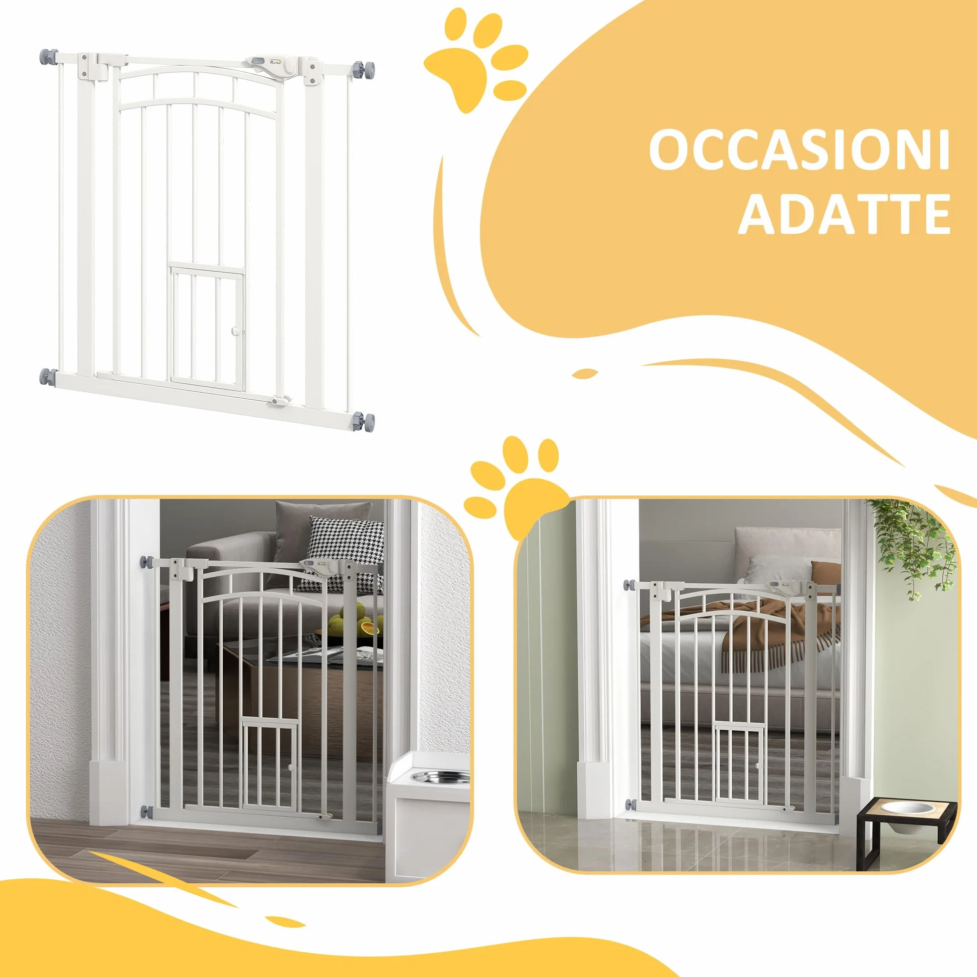 PawHut Cancellino per Cani Estensibile con Chiusura Automatica, Acciaio e PA, 74-80x76 cm, Bianco