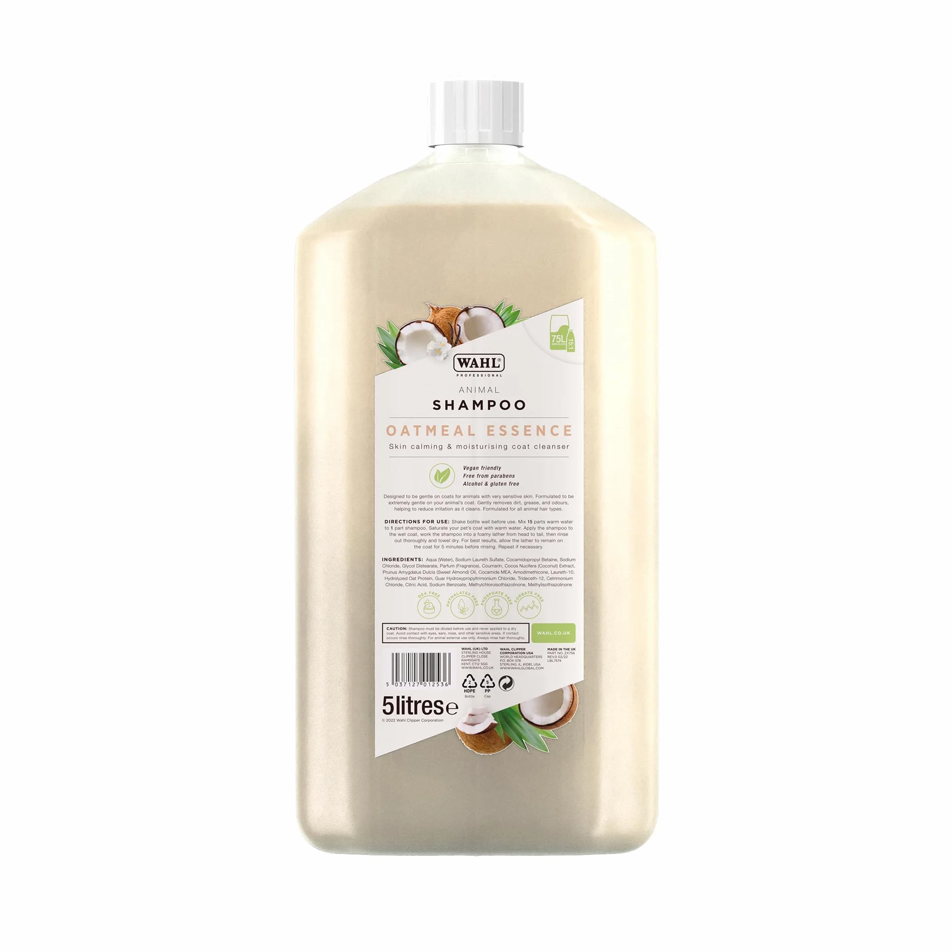 WAHL Oatmeal Essence Dog Shampoo - 5 litri, concentrato 15:1, formula naturale, vegano, per pelli e manti sensibili