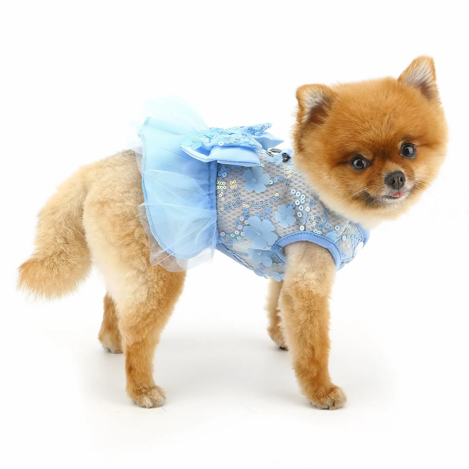 PAIDEFUL Vestito per cani, vestito di lusso con fiocco da principessa, per ragazze e cani, gonna per animali domestici in rete con paillettes, fiori, gatti, cuccioli, abiti per feste di nozze,