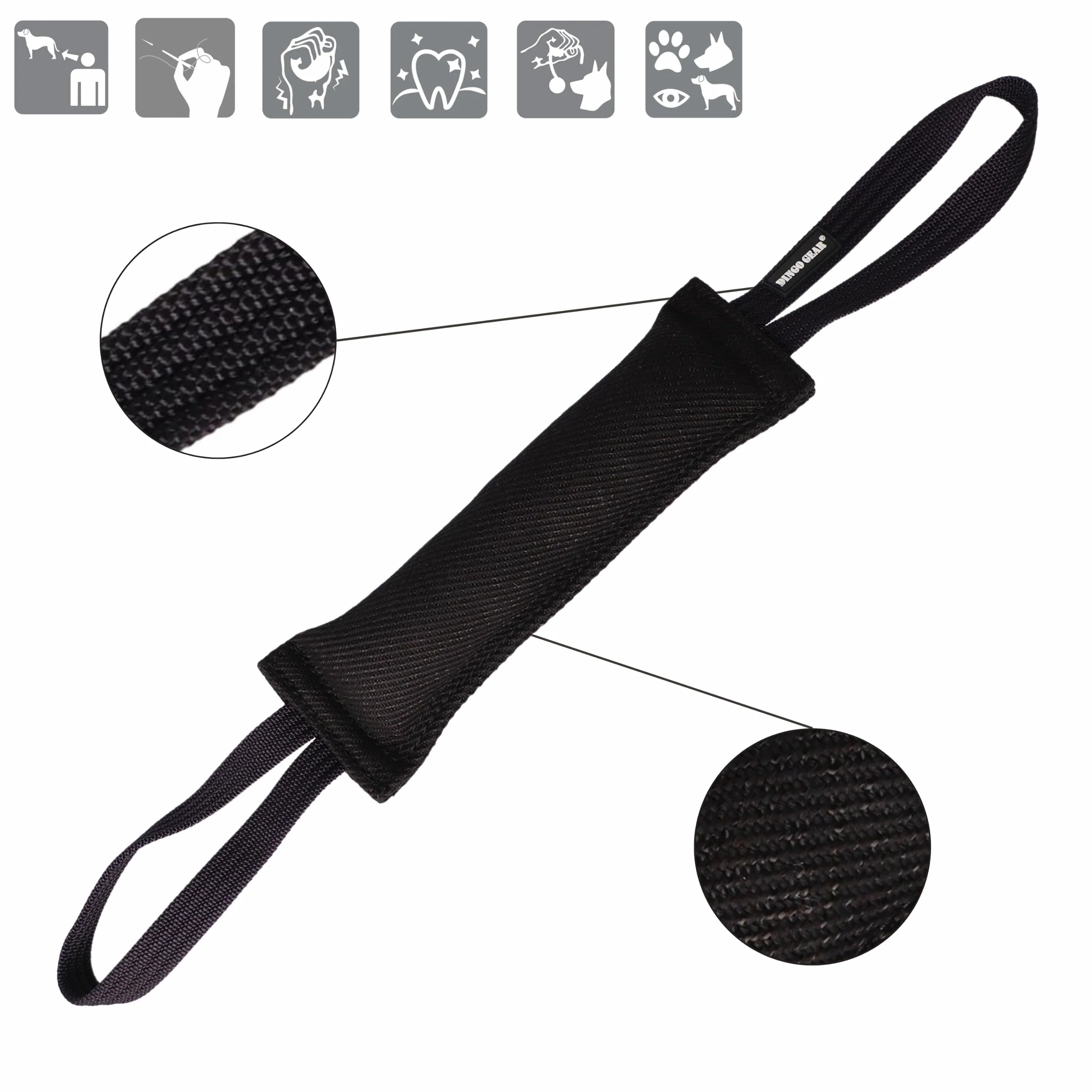 Dingo Gear - Rimorchiatore in Nylon per addestramento Cani IGP & Fun, 2 Maniglie, Nero, 28 x 7 cm