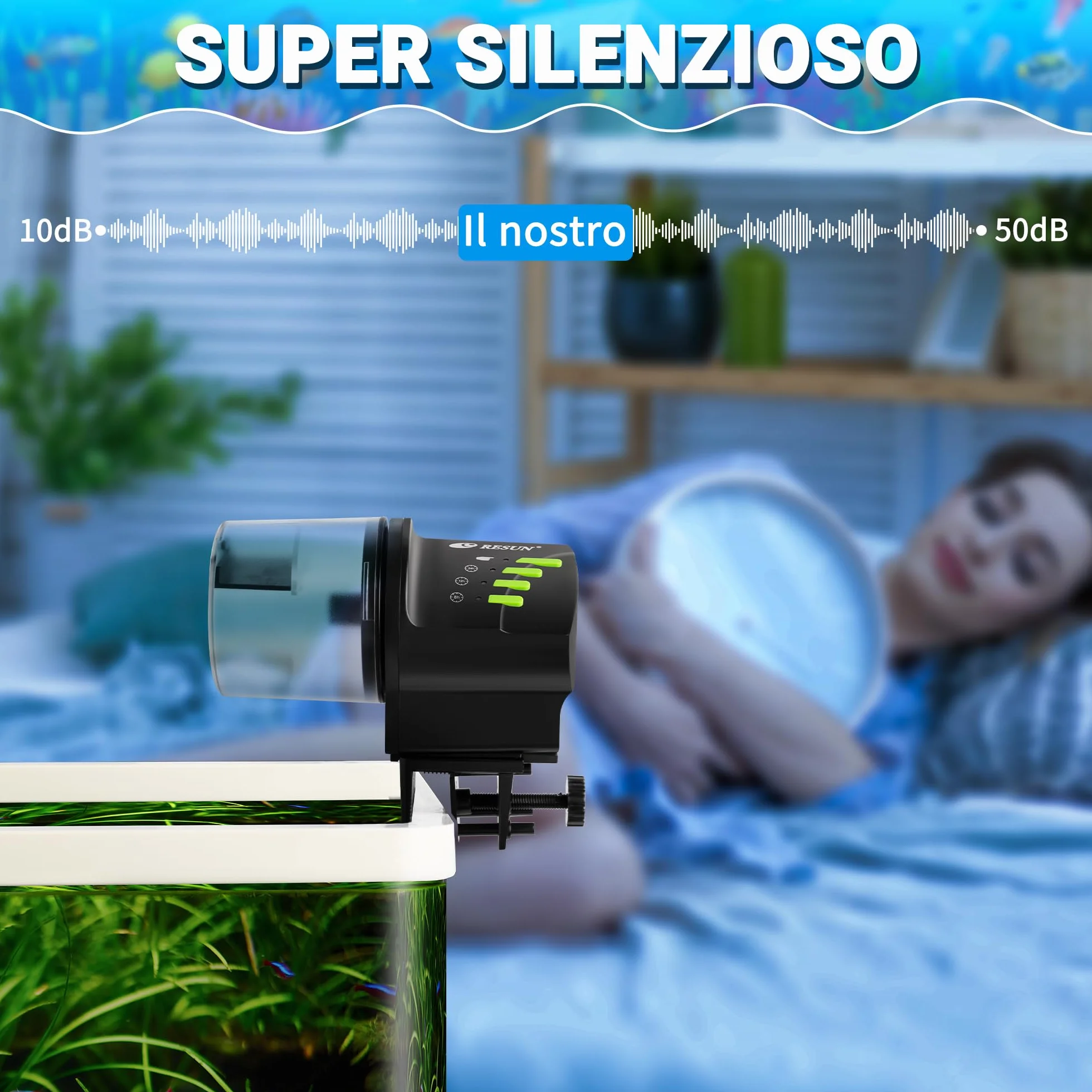 Ycozy Mangiatoia Automatica Acquario Distributore Automatico di Cibo Alimentatore di Pesce per Acquario & Serbatoio Mangiatoia per Pesci e Tartarughe | Resun AF2020