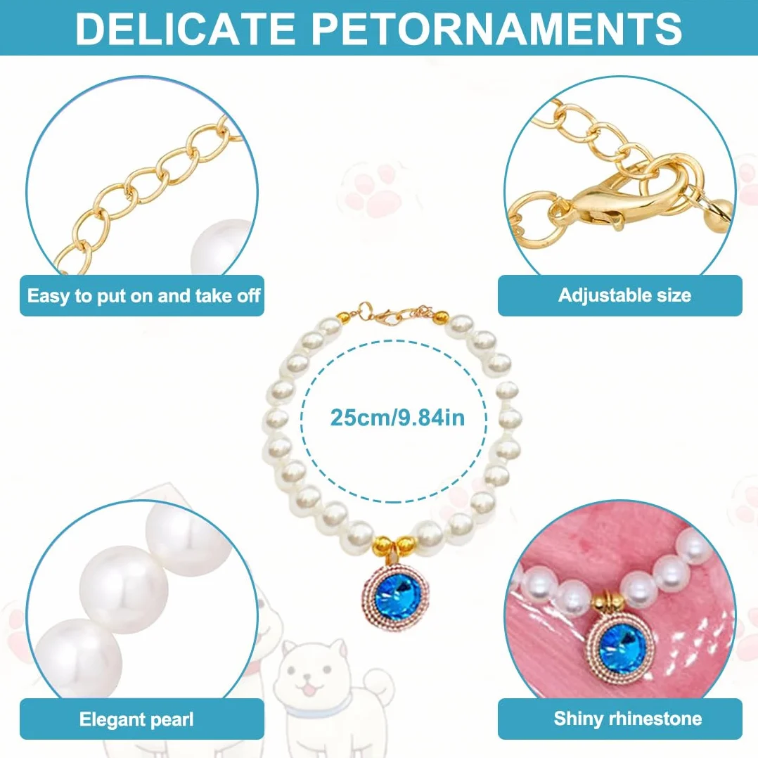 Collana per Cani Piccola Taglia Gatti Regolabile Perle Fantasia Gioielli Bling Strass Collare Papillon Chihuahua