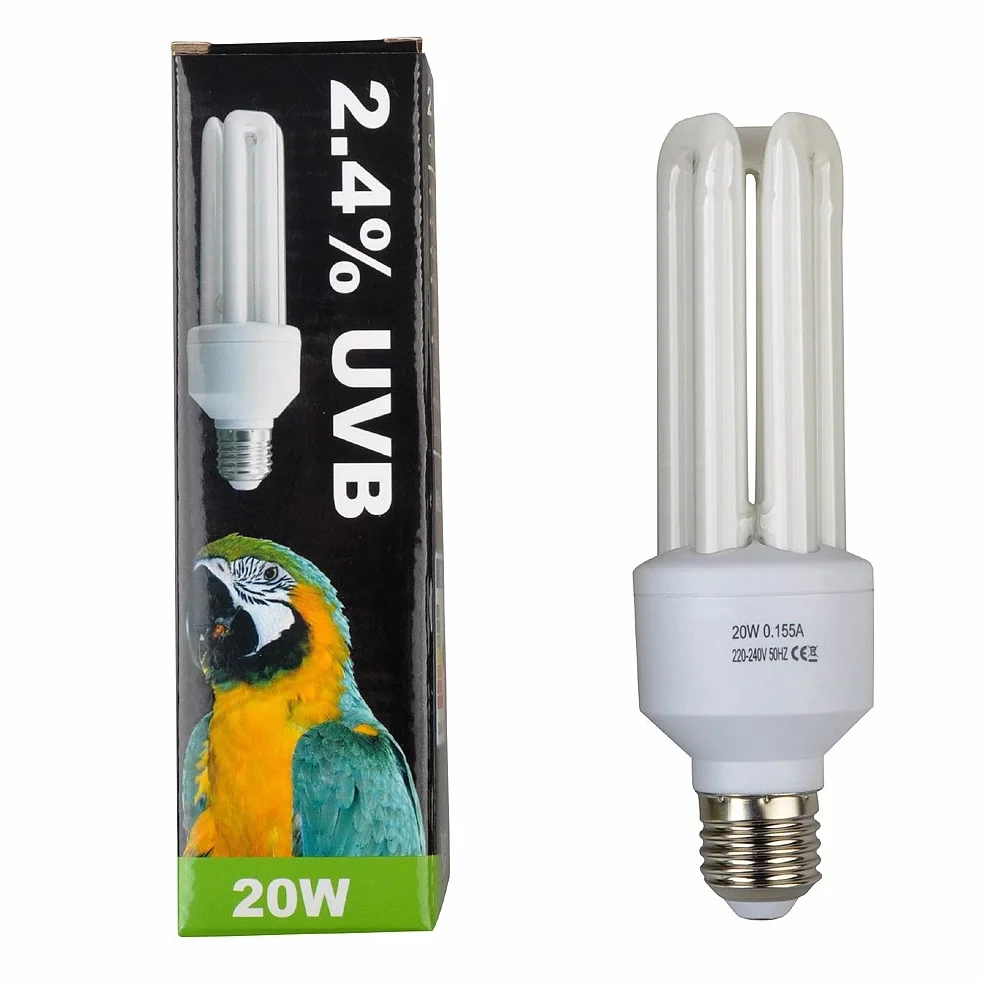 Lucky Herp - Lampada compatta per uccelli, 2,4% UVB, 20 W, attacco E27
