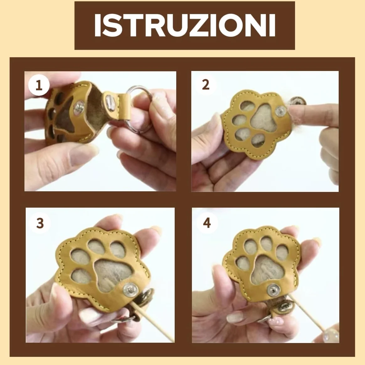 ZEXI 4 Portachiavi Raccogli Pelo per Cani e Gatti, Set da 4 Porta Pelo a Forma di Zampa per Pelo Animale, Accessorio per Cani Gatti, Pelle PU, Nero, Rosso, Marrone, Bianco