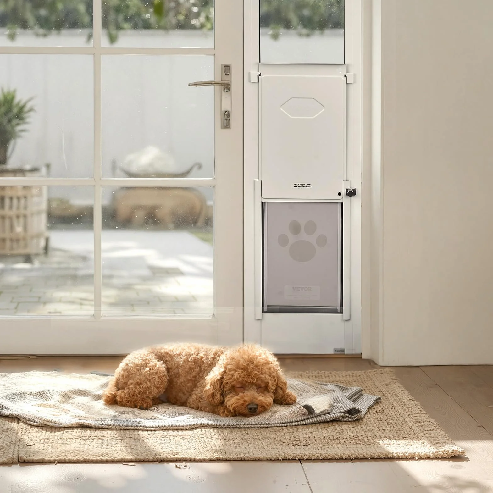 VEVOR Porta Scorrevole per Animali Domestici, Altezza Regolabile 2311-2439 mm, Telaio in Lega di Alluminio, Bianco