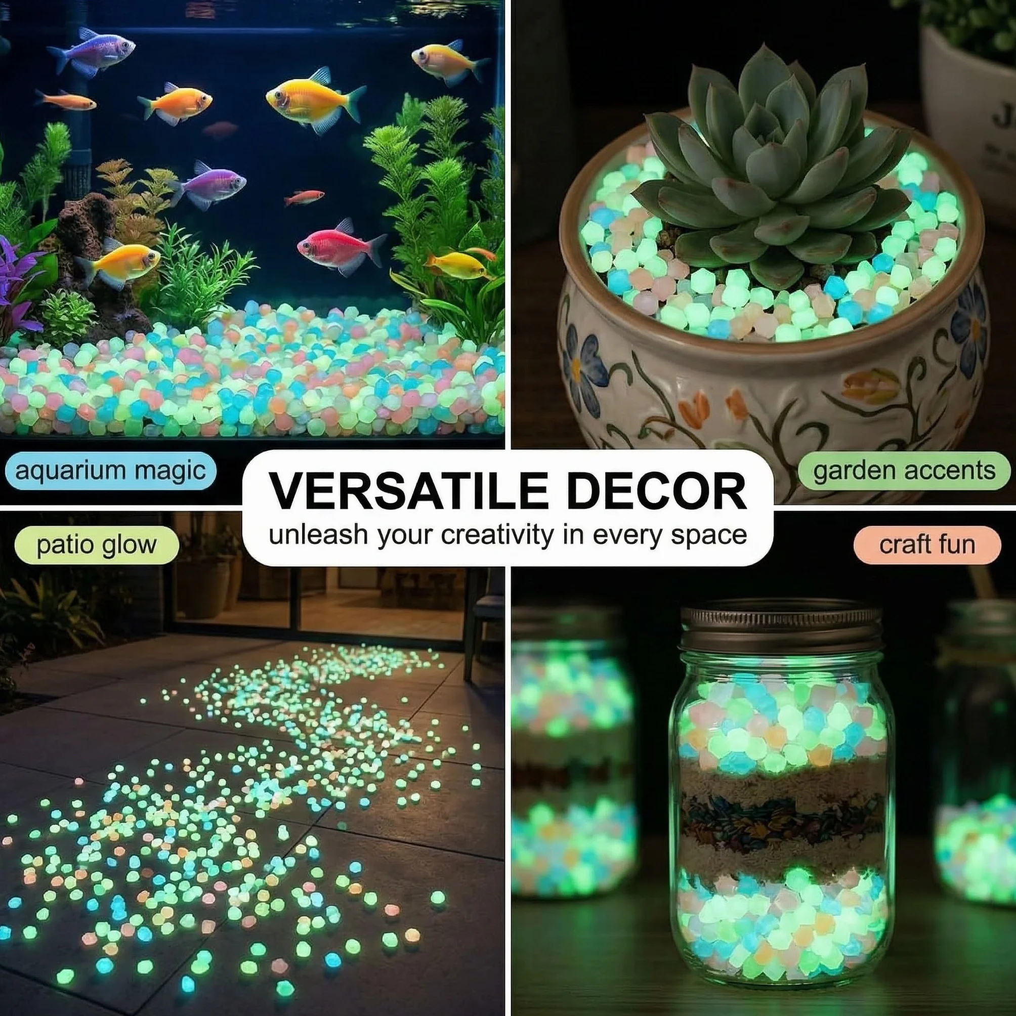 5000 Pezzi Riutilizzabili Piccoli Ciottoli Luminosi, Sabbia Colorata Fluorescente, Pietre Decorative per Giardino